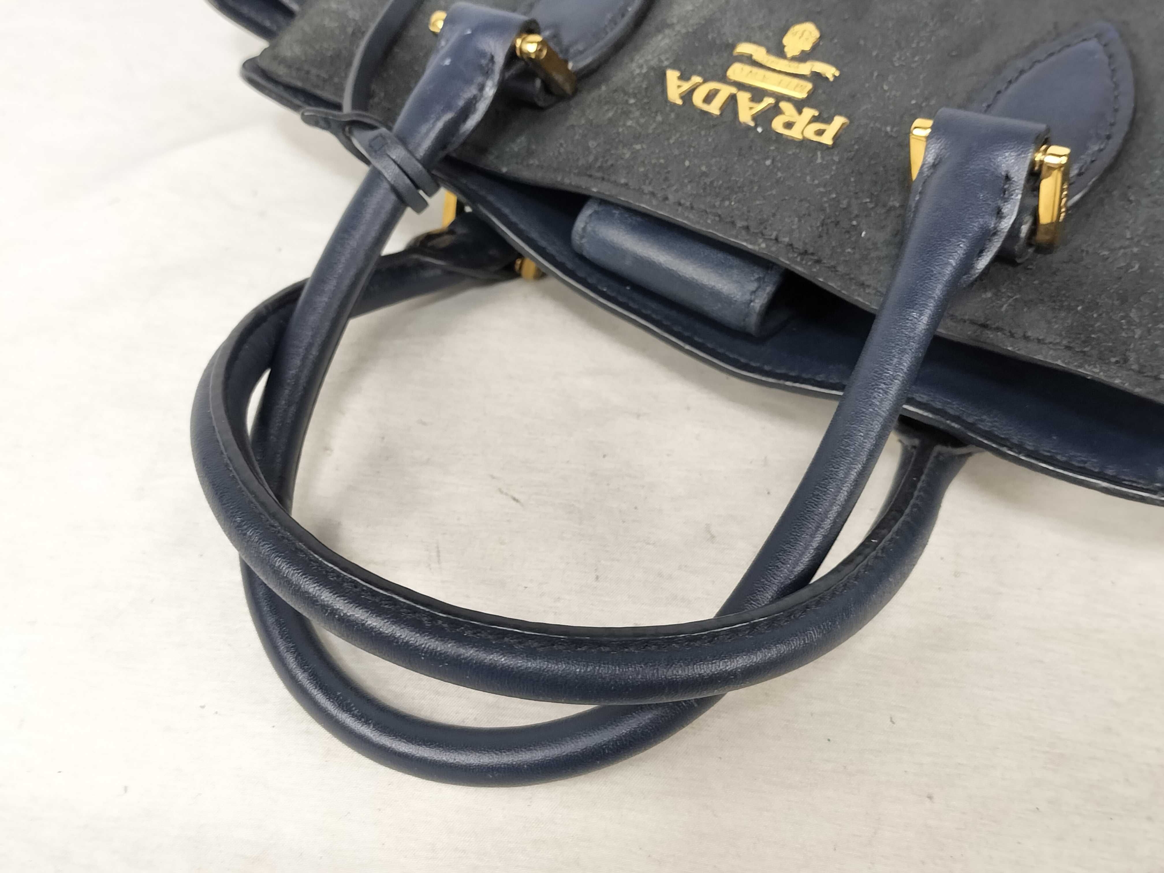 ID- Saffiano Cowskin 2-Way Handbag Navy Blue 1BA113 with strap and crochet — view 3