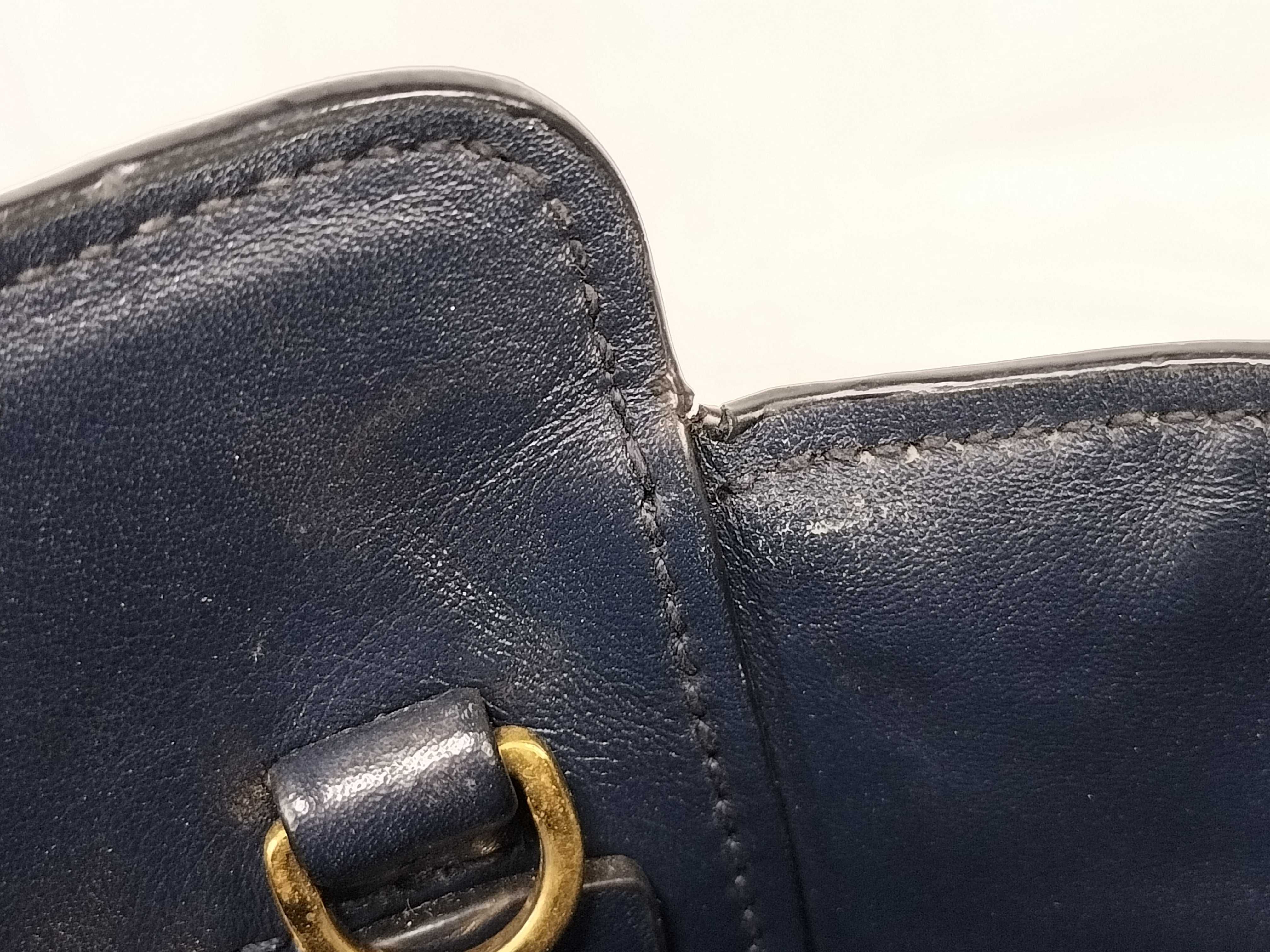 ID- Saffiano Cowskin 2-Way Handbag Navy Blue 1BA113 with strap and crochet — view 8