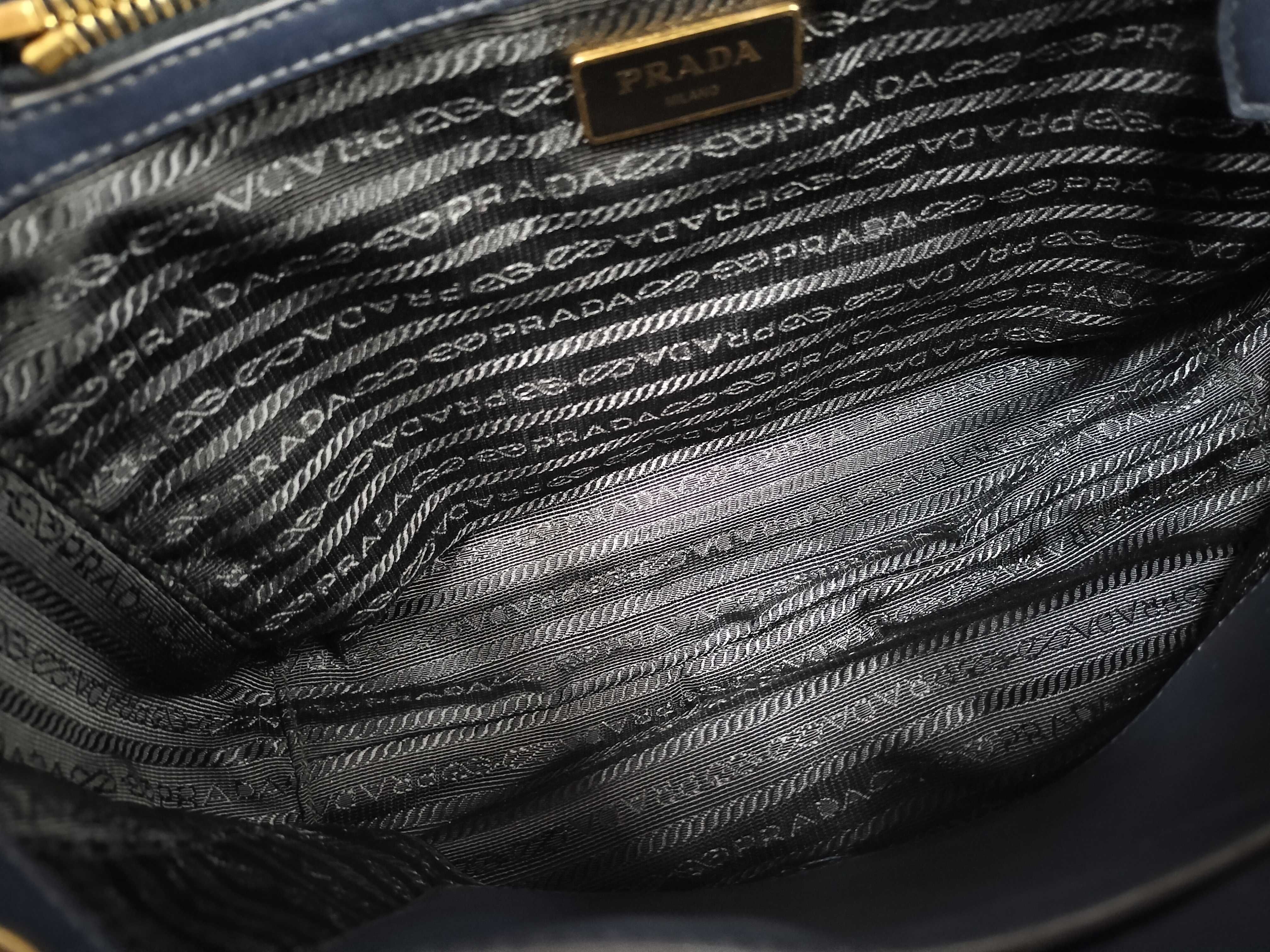 ID- Saffiano Cowskin 2-Way Handbag Navy Blue 1BA113 with strap and crochet — view 9