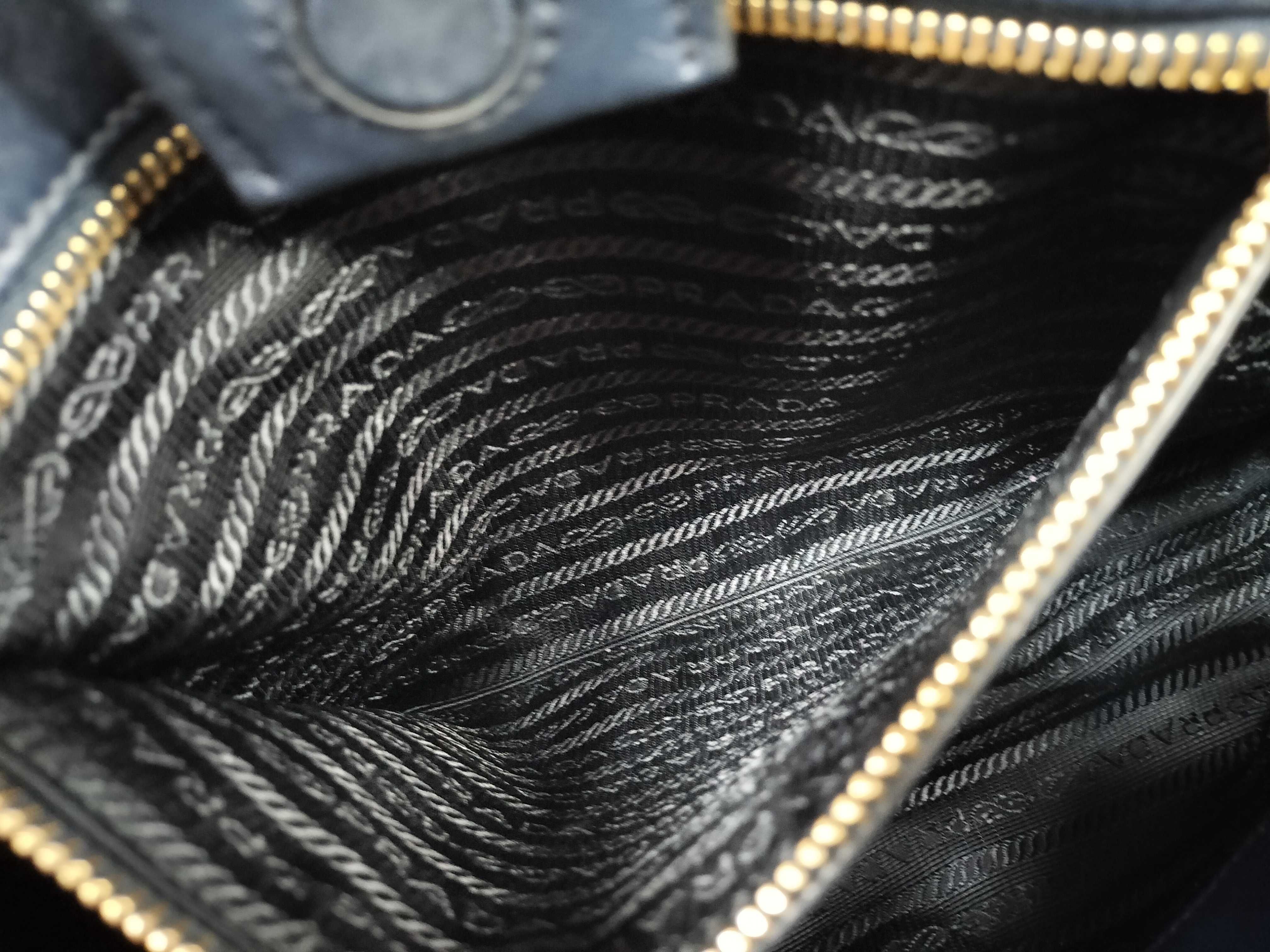ID- Saffiano Cowskin 2-Way Handbag Navy Blue 1BA113 with strap and crochet — view 10