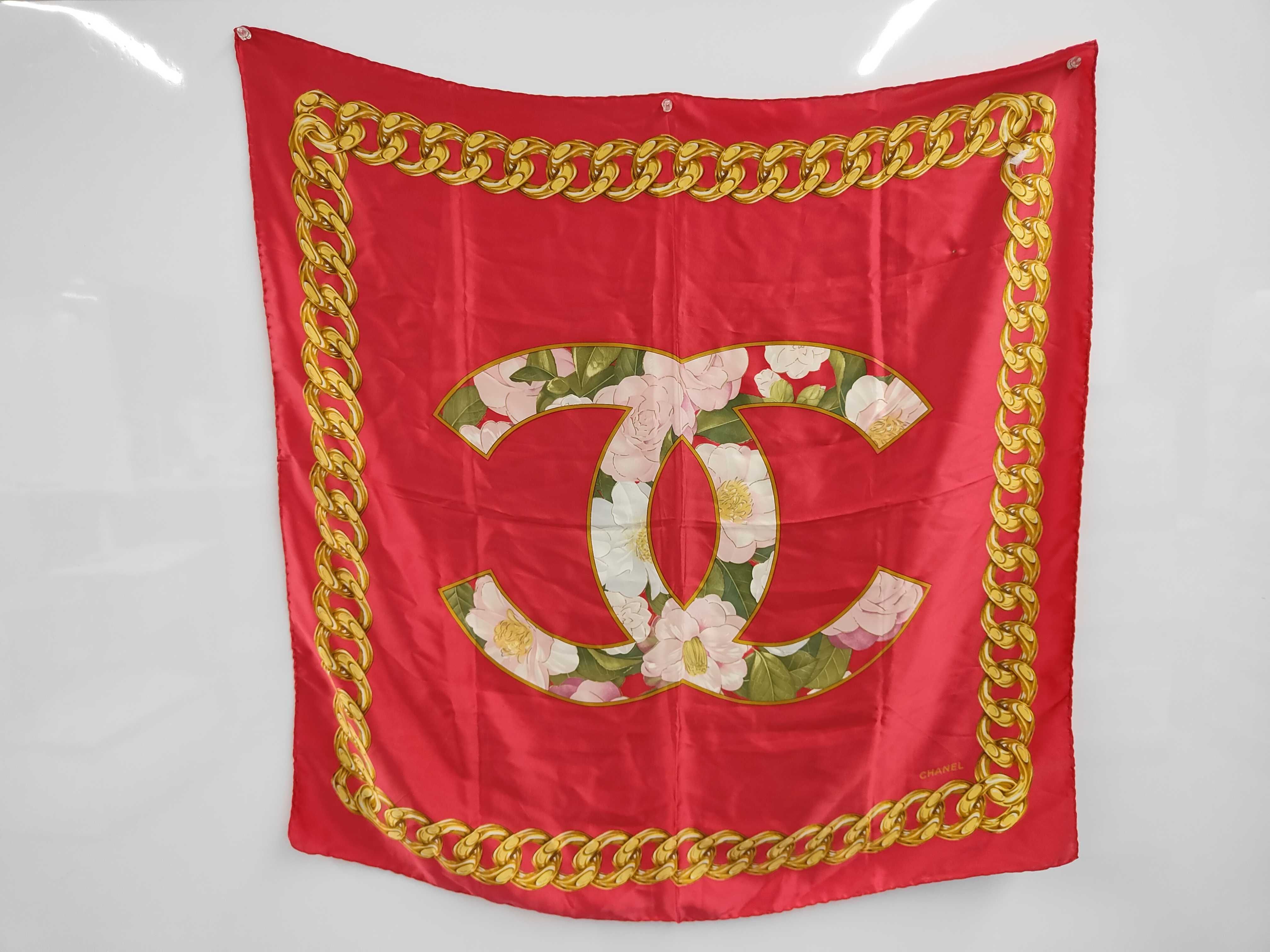 Coco Mark Red Gold Floral Large Silk Scarf Accessories (VO8279) Other Accessories