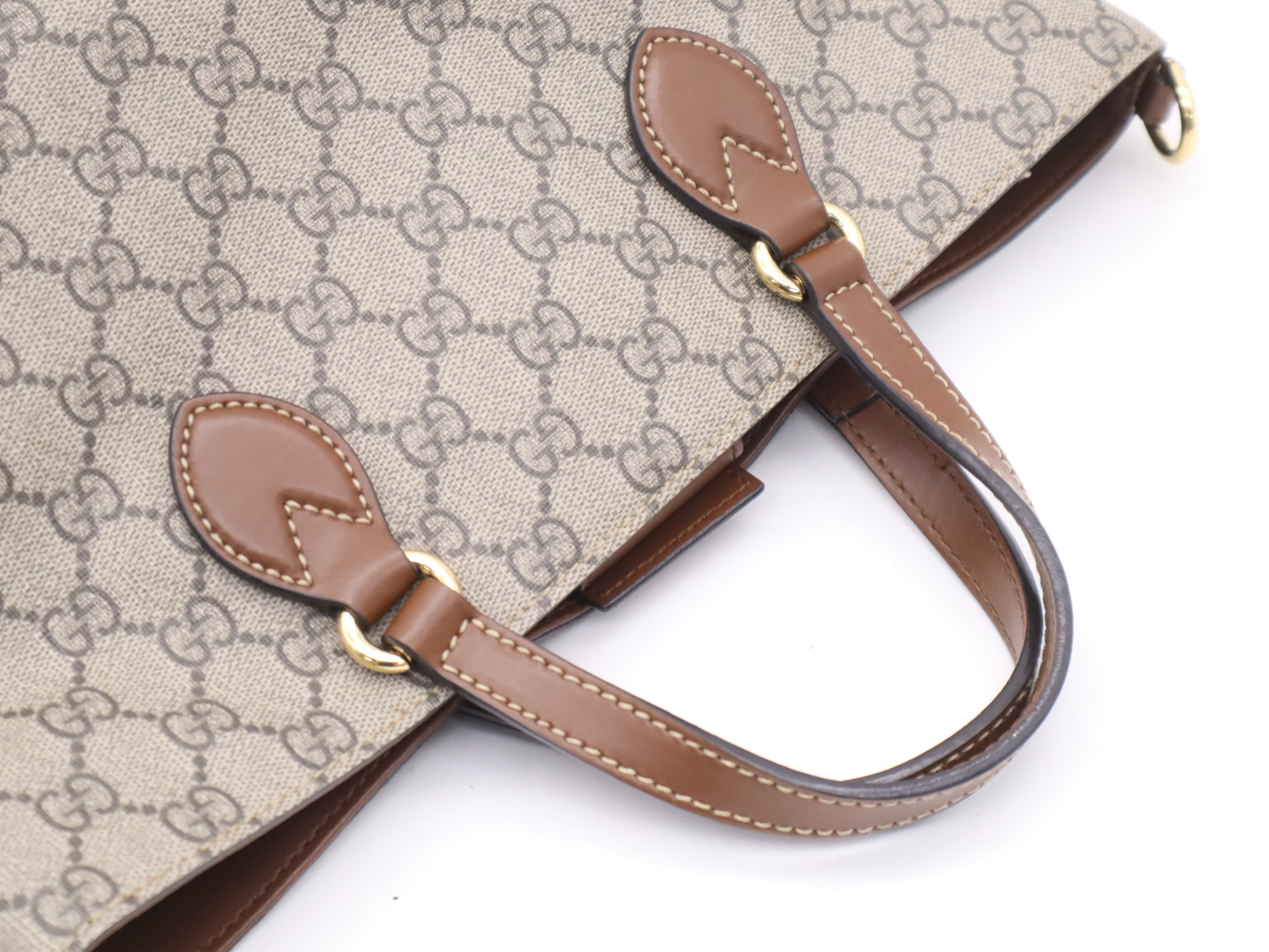 473887 GG Supreme x Leather Handbag, Khaki Brown, Gold Hardware — view 6