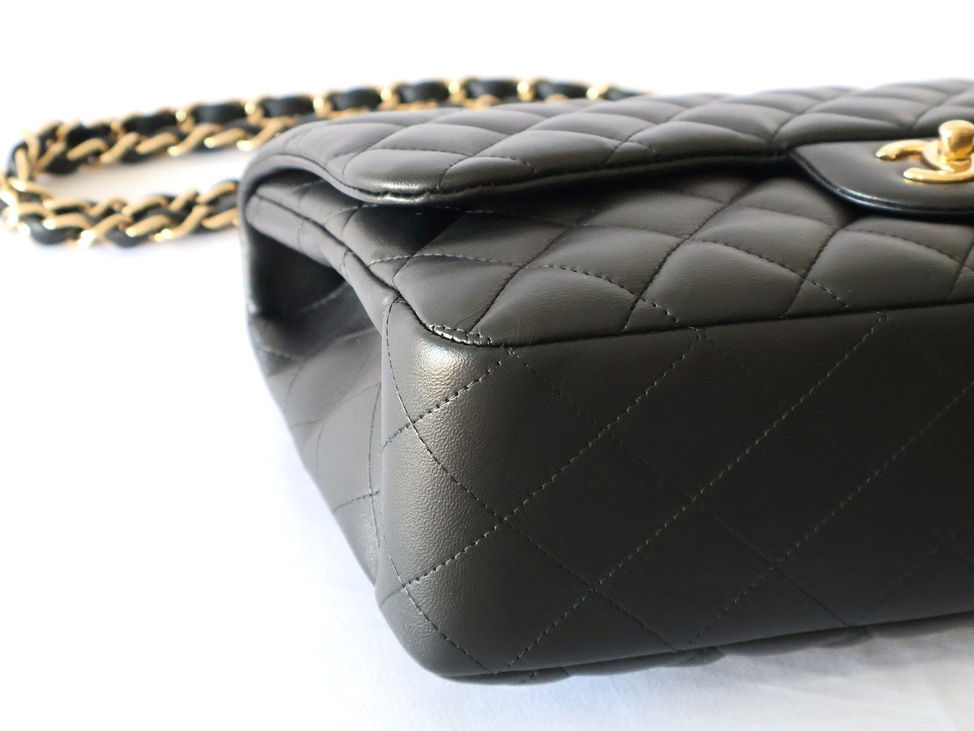 Large Matelassé Lambskin Double Chain Shoulder Bag, Black — view 3