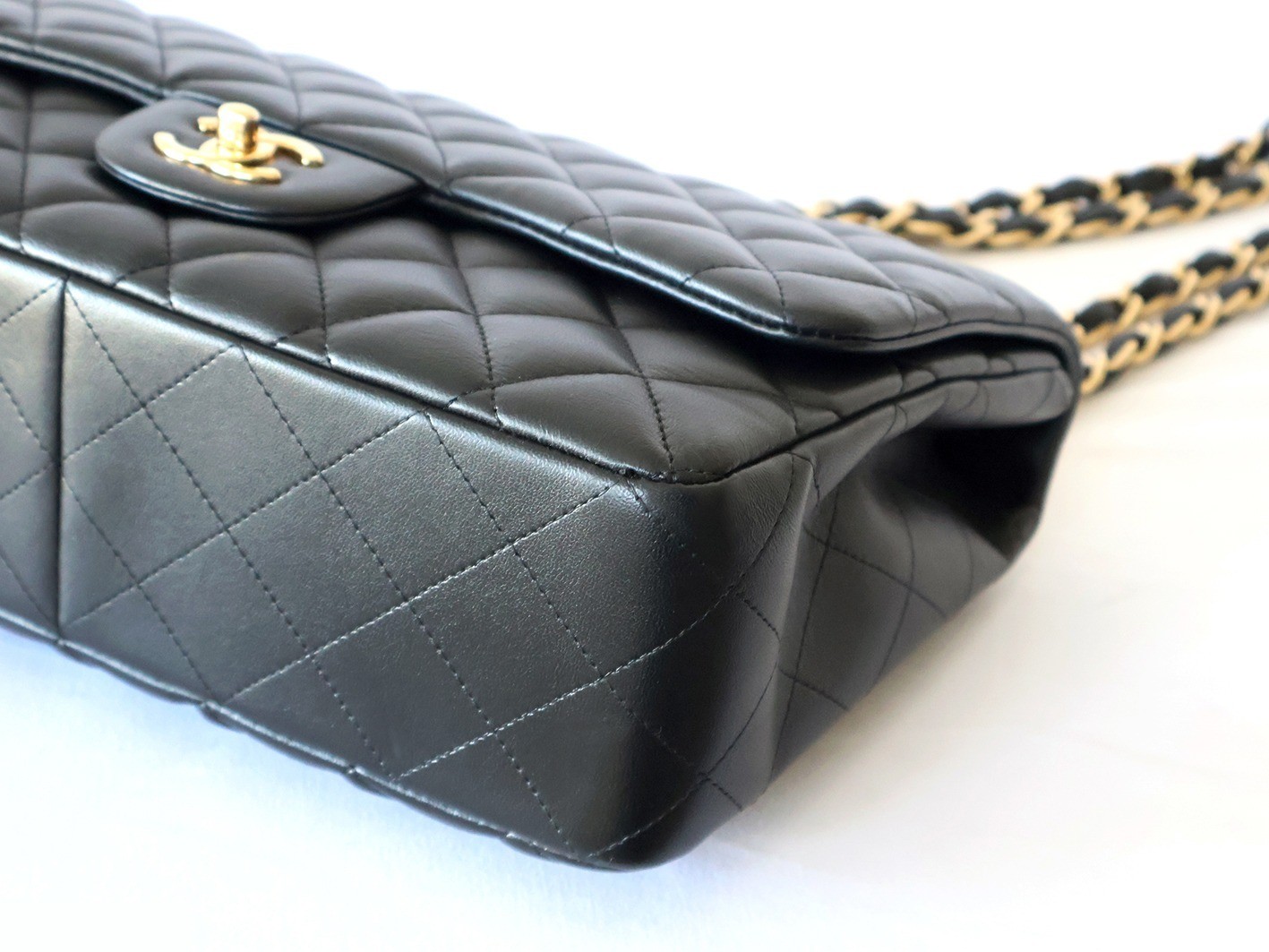Large Matelassé Lambskin Double Chain Shoulder Bag, Black — view 4