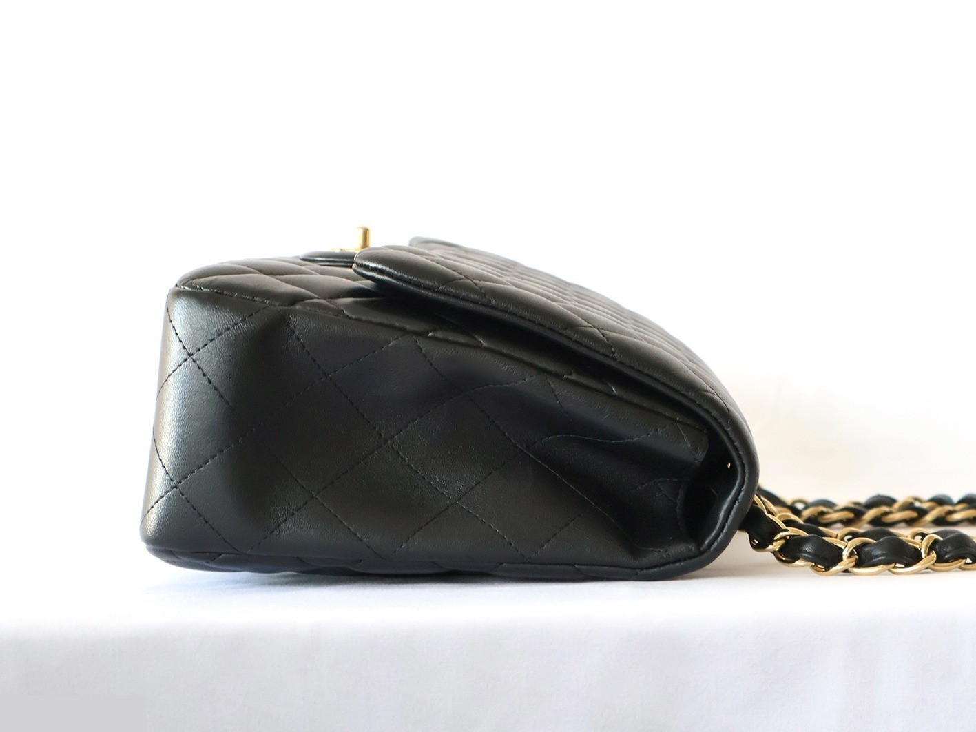 Large Matelassé Lambskin Double Chain Shoulder Bag, Black — view 6