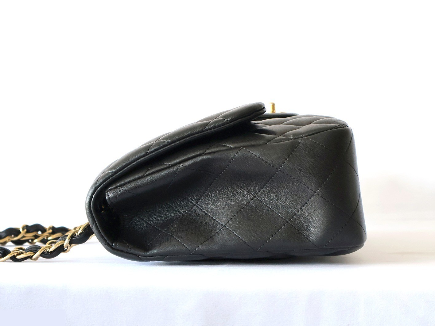 Large Matelassé Lambskin Double Chain Shoulder Bag, Black — view 7