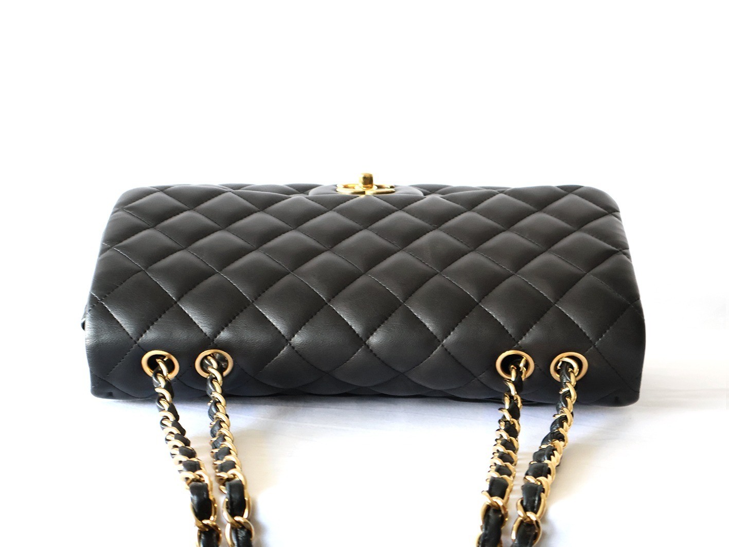 Large Matelassé Lambskin Double Chain Shoulder Bag, Black — view 8