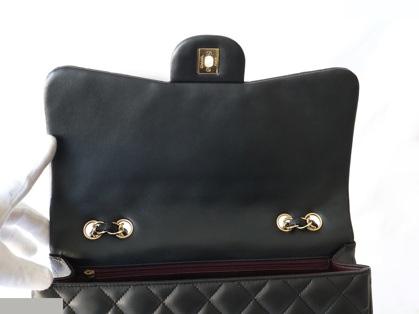 Large Matelassé Lambskin Double Chain Shoulder Bag, Black — view 10