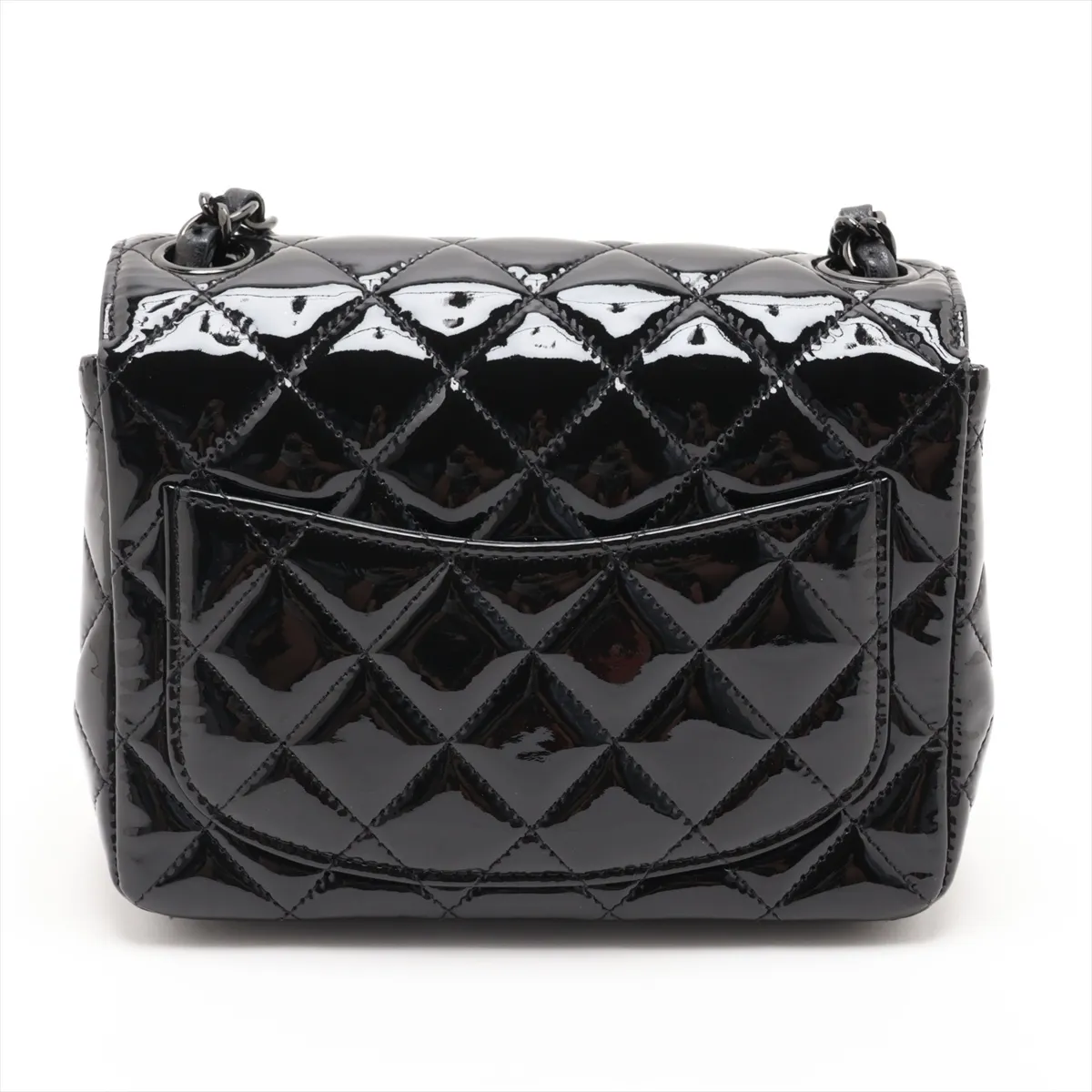 Mini Matelassé 17 Patent Leather Single Flap Single Chain Bag, Black with Black Hardware, P3PH63E6, Random Plate, A35200 — view 2