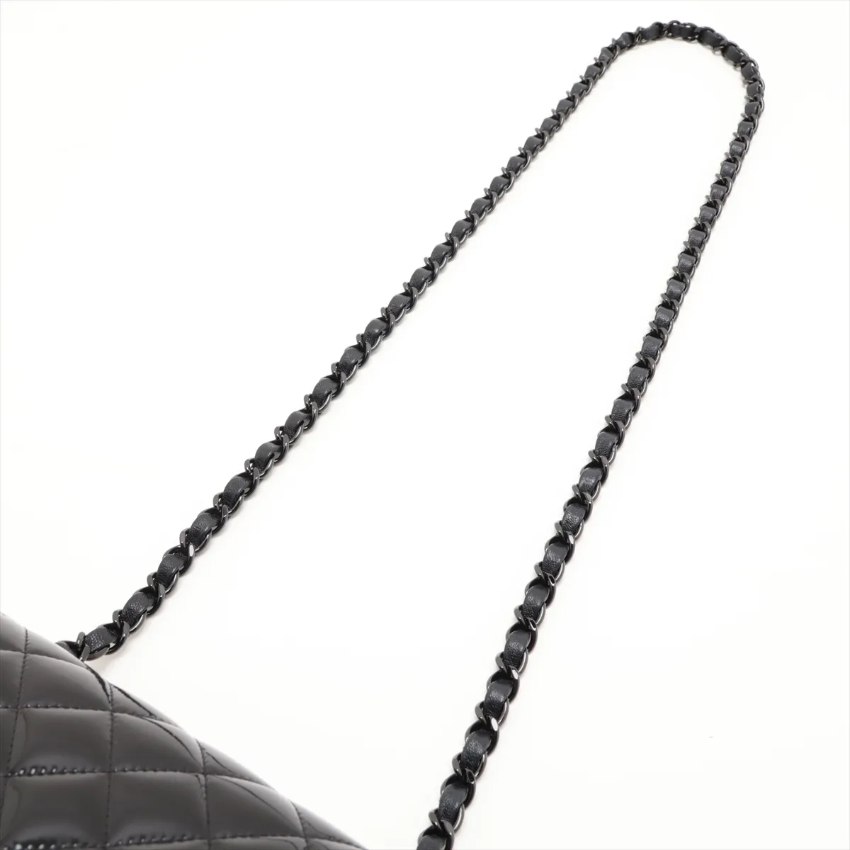 Mini Matelassé 17 Patent Leather Single Flap Single Chain Bag, Black with Black Hardware, P3PH63E6, Random Plate, A35200 — view 5