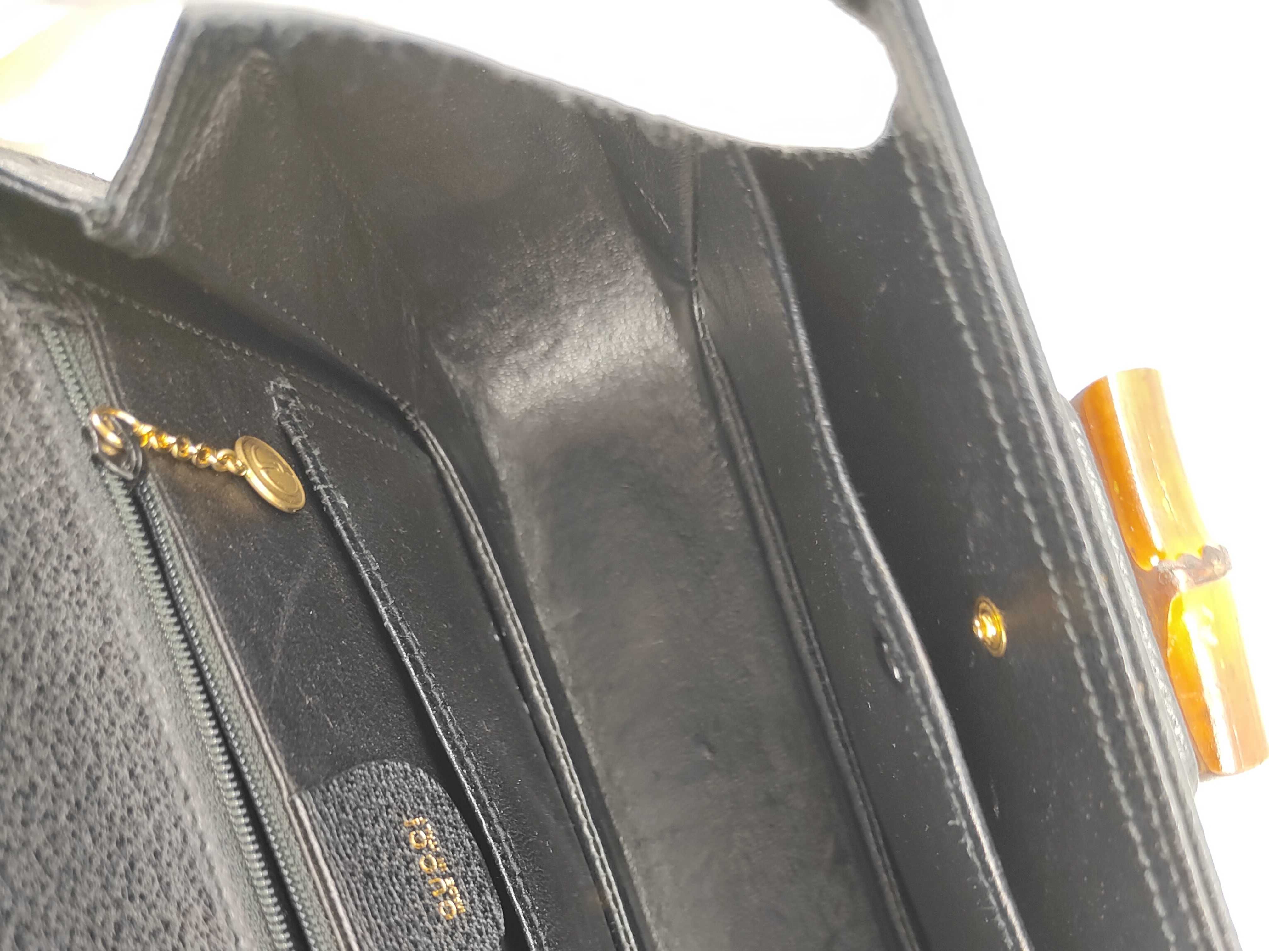 Bamboo Leather Turnlock Handbag 2-Way Black Handbag — view 11