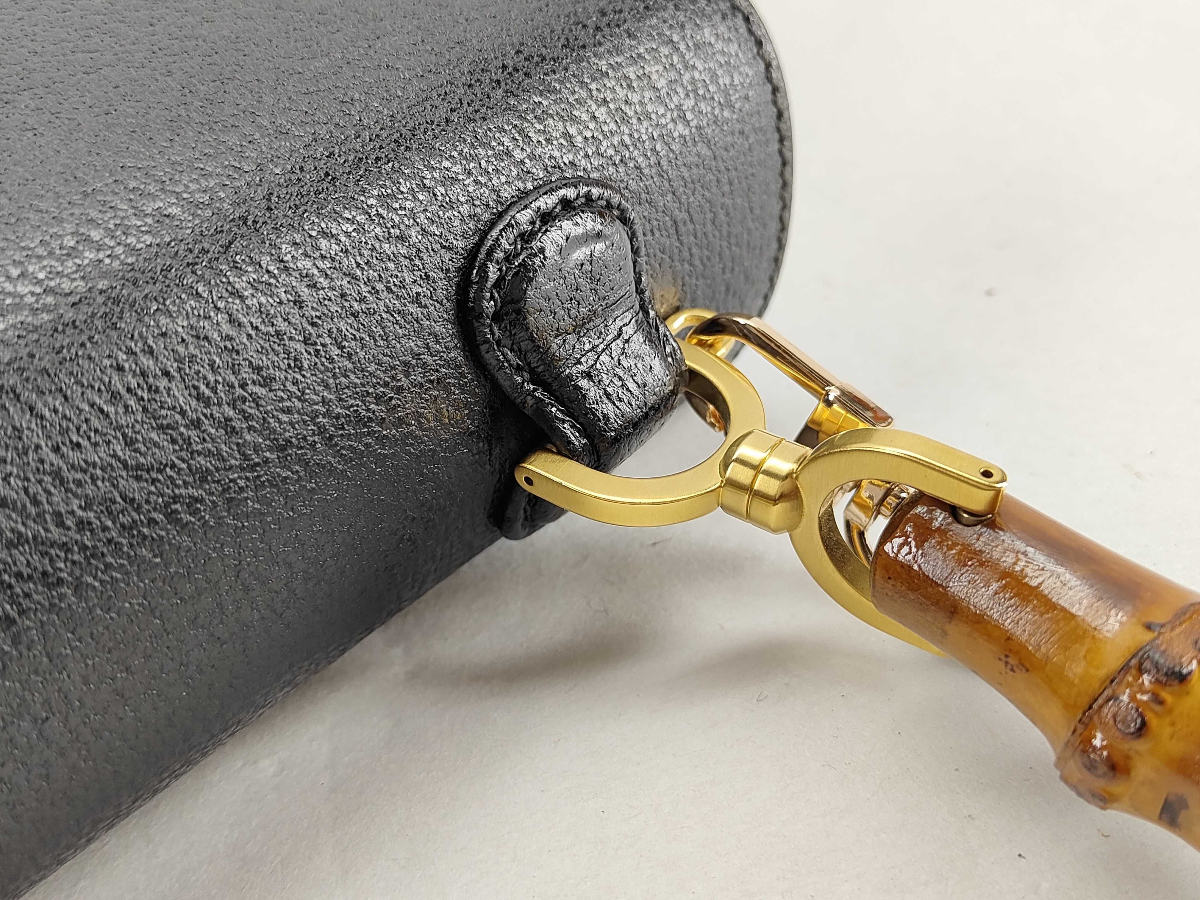 Bamboo Leather Turnlock Handbag 2-Way Black Handbag — view 6