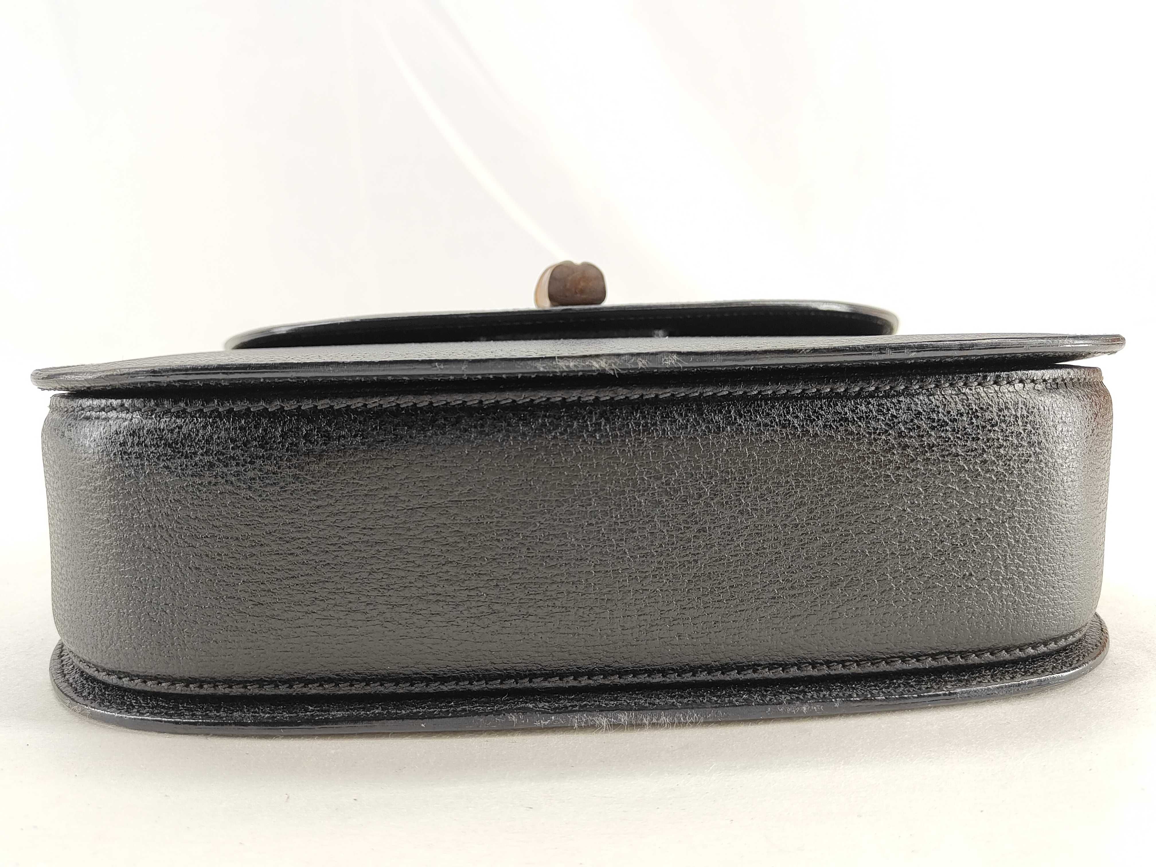 Bamboo Leather Turnlock Handbag 2-Way Black Handbag — view 9