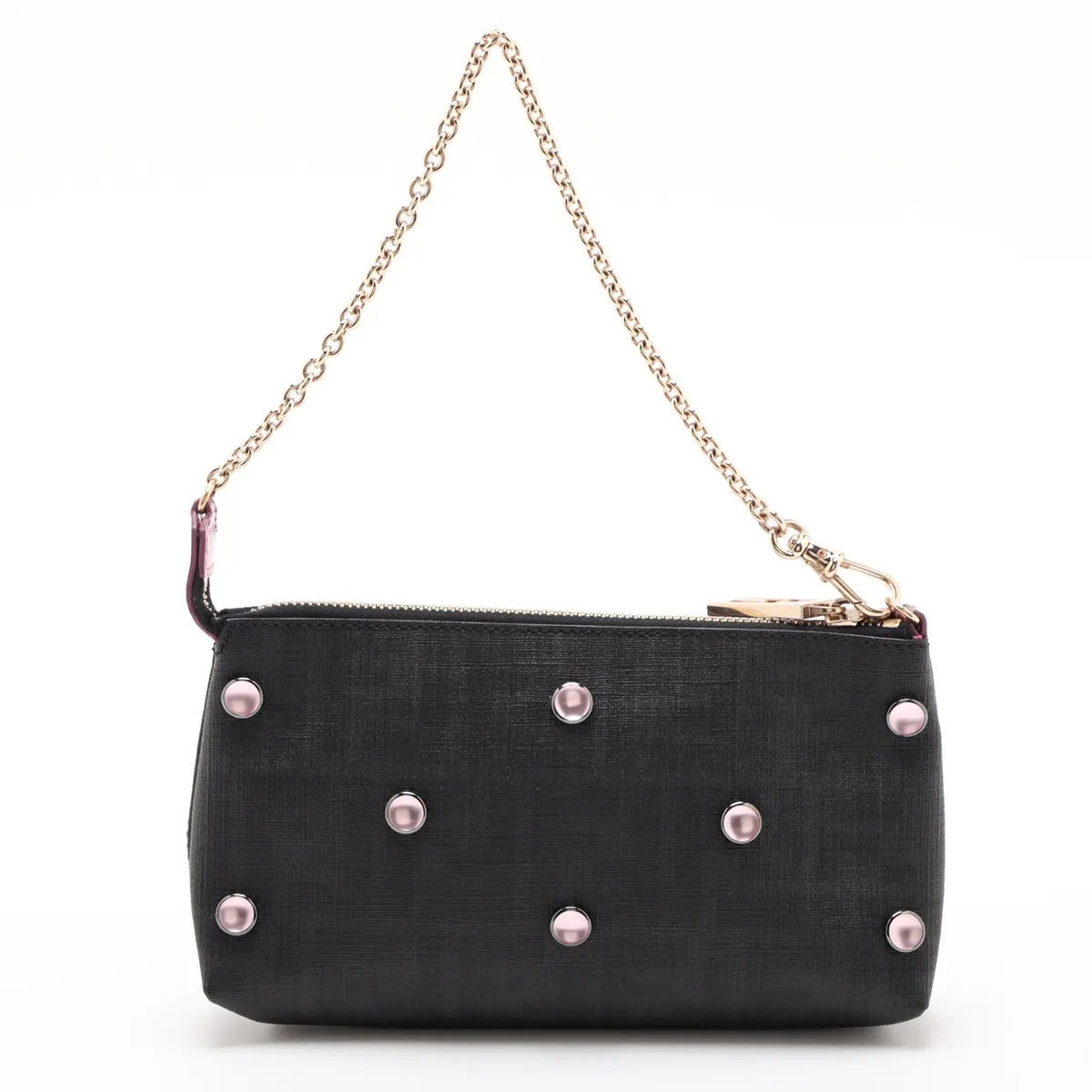 Zucca PVC x Patent Leather Chain Shoulder Bag, Black x Pink, 8BR592 — view 2