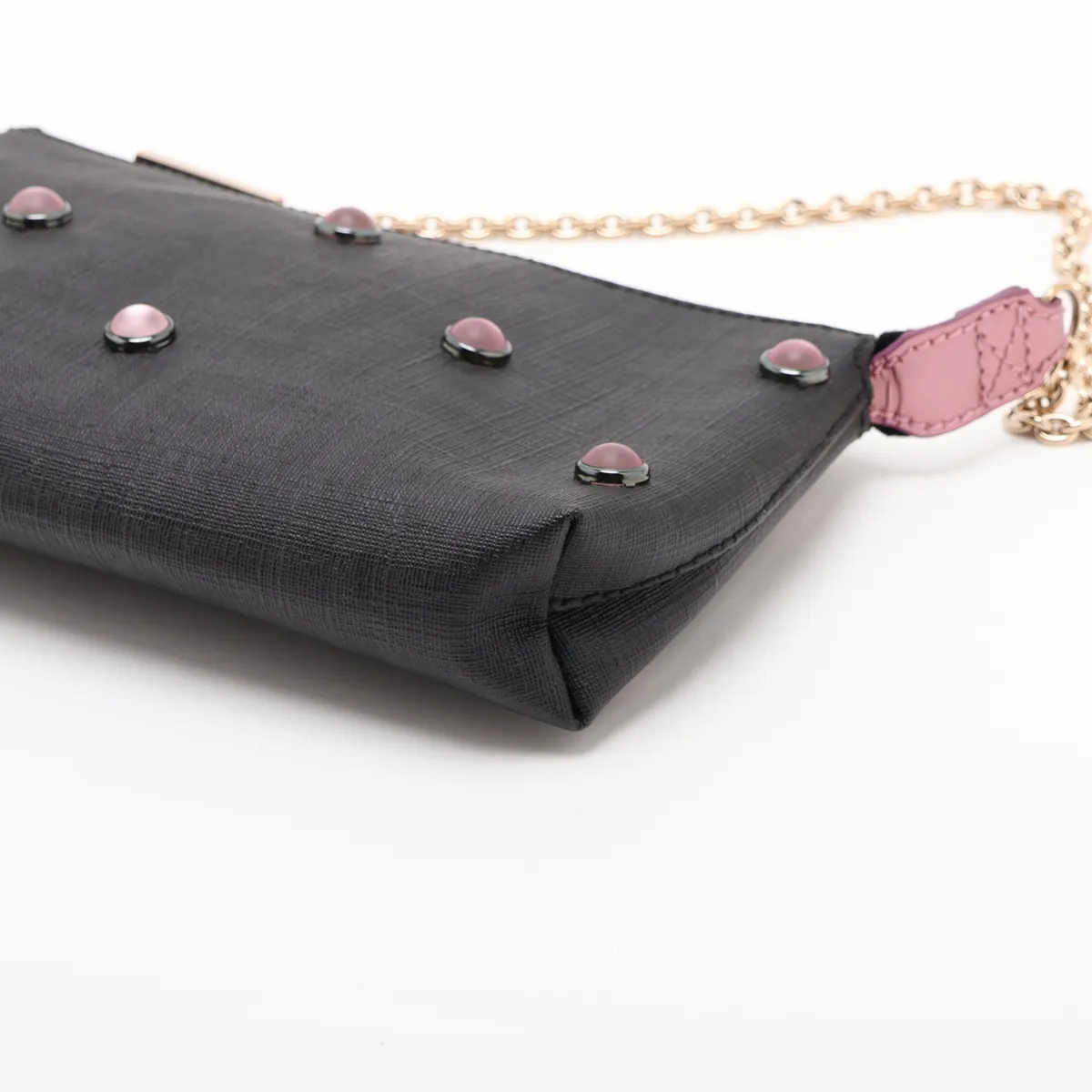 Zucca PVC x Patent Leather Chain Shoulder Bag, Black x Pink, 8BR592 — view 3
