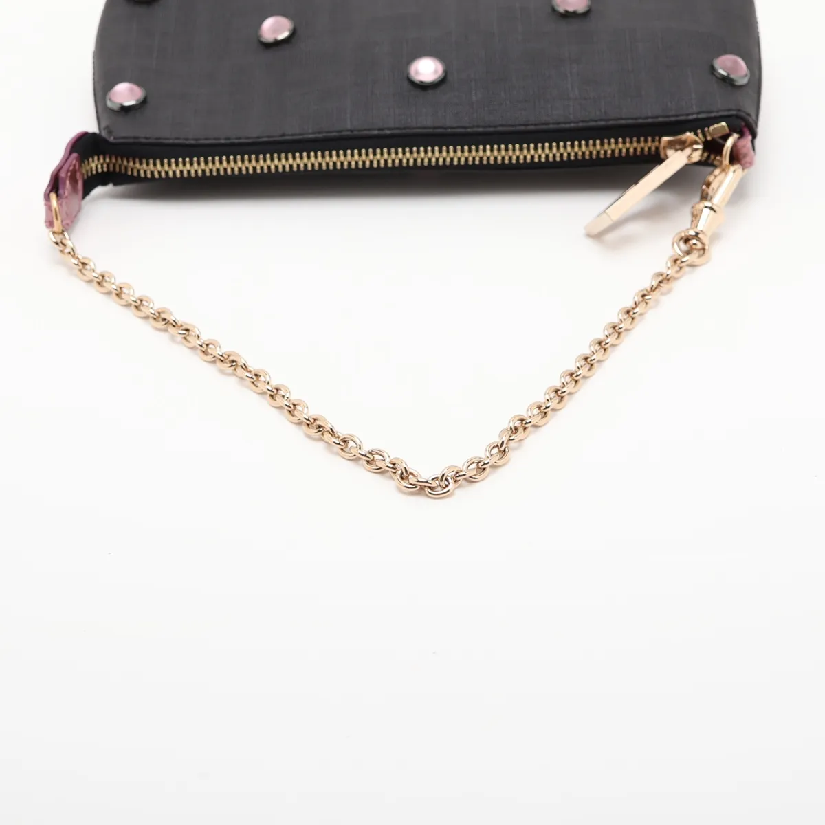 Zucca PVC x Patent Leather Chain Shoulder Bag, Black x Pink, 8BR592 — view 5