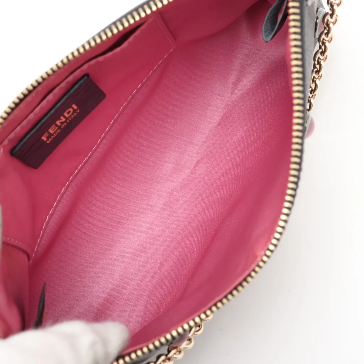 Zucca PVC x Patent Leather Chain Shoulder Bag, Black x Pink, 8BR592 — view 7