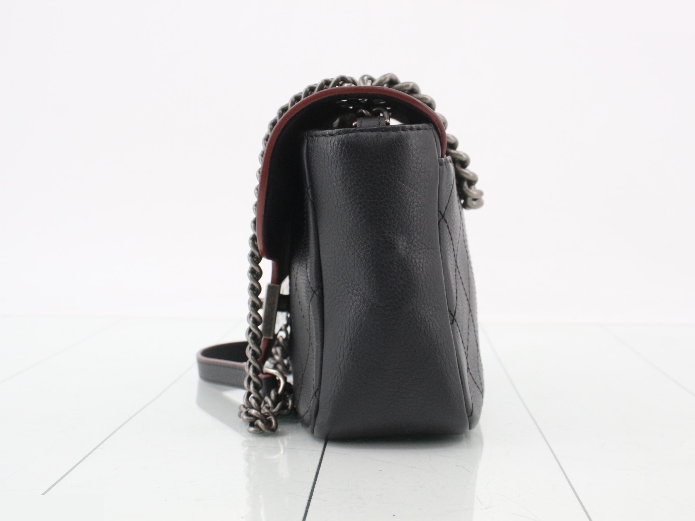 Leather Turnlock Chain Shoulder Bag, Black — view 3