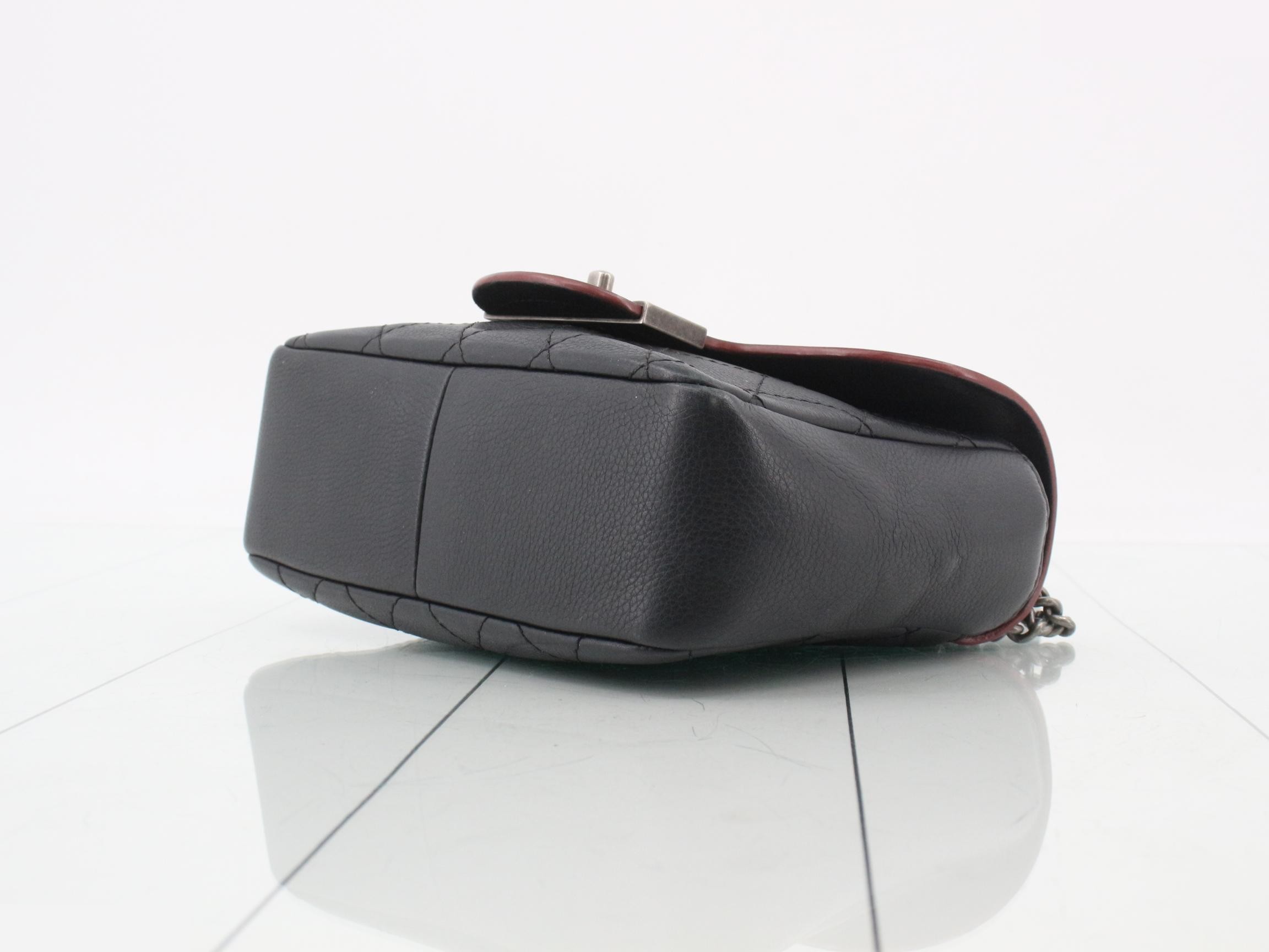 Leather Turnlock Chain Shoulder Bag, Black — view 6