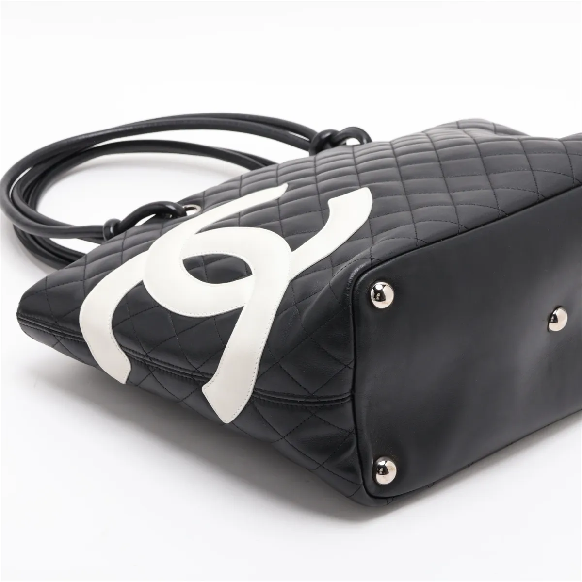Cambon Line Lambskin Tote Bag, Black with Silver Hardware, 9238631, Series 9 — view 4