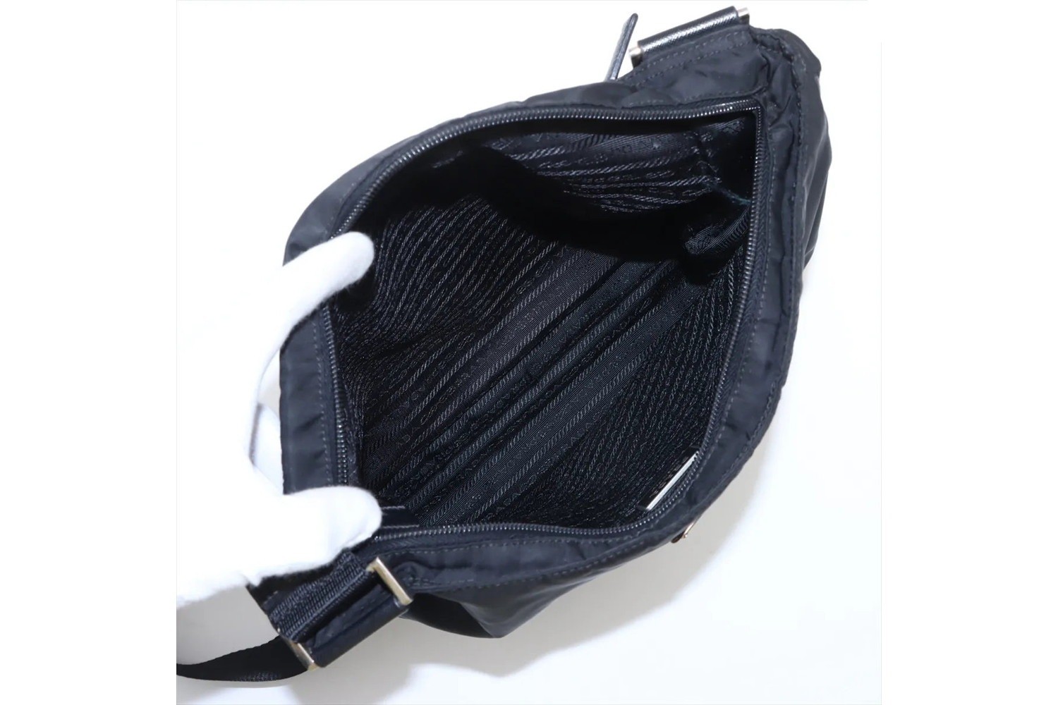 Tessuto Nylon Triangle Logo Leather Shoulder Bag — view 6
