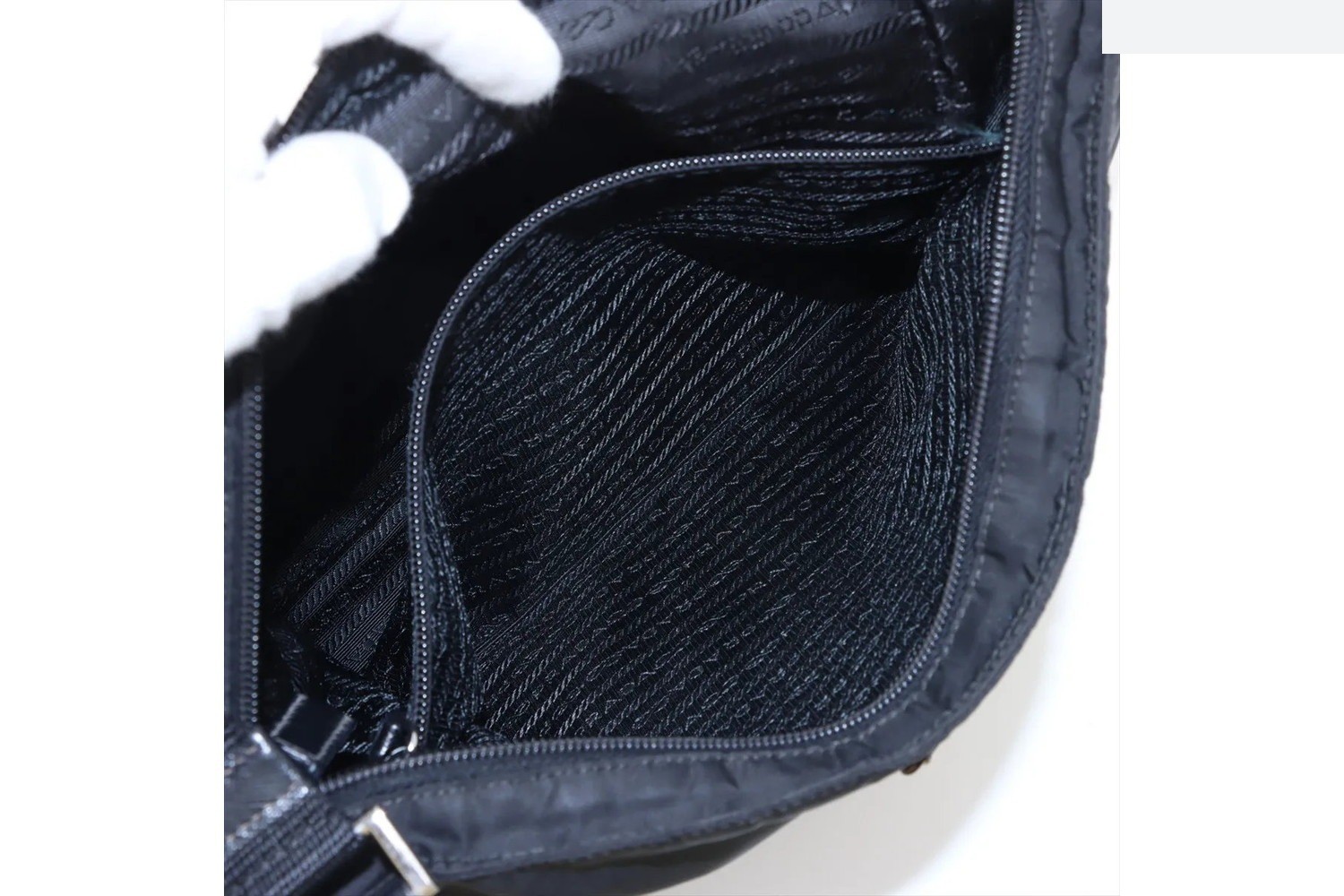 Tessuto Nylon Triangle Logo Leather Shoulder Bag — view 7
