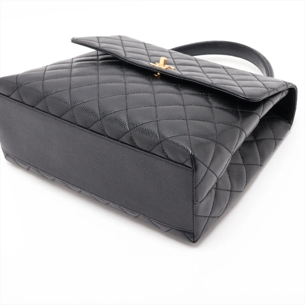 Matelassé Caviar Skin Handbag, Black with Gold Hardware, 7651037, Series 7, A12397 — view 3