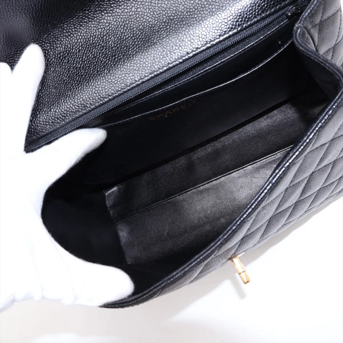 Matelassé Caviar Skin Handbag, Black with Gold Hardware, 7651037, Series 7, A12397 — view 7