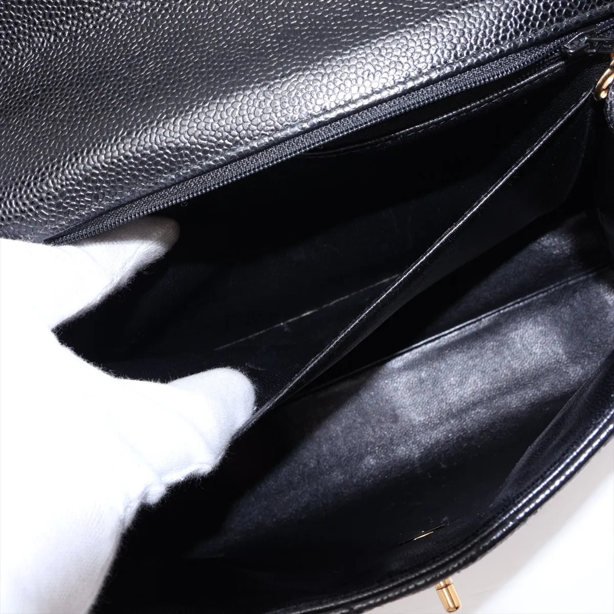Matelassé Caviar Skin Handbag, Black with Gold Hardware, 7651037, Series 7, A12397 — view 8