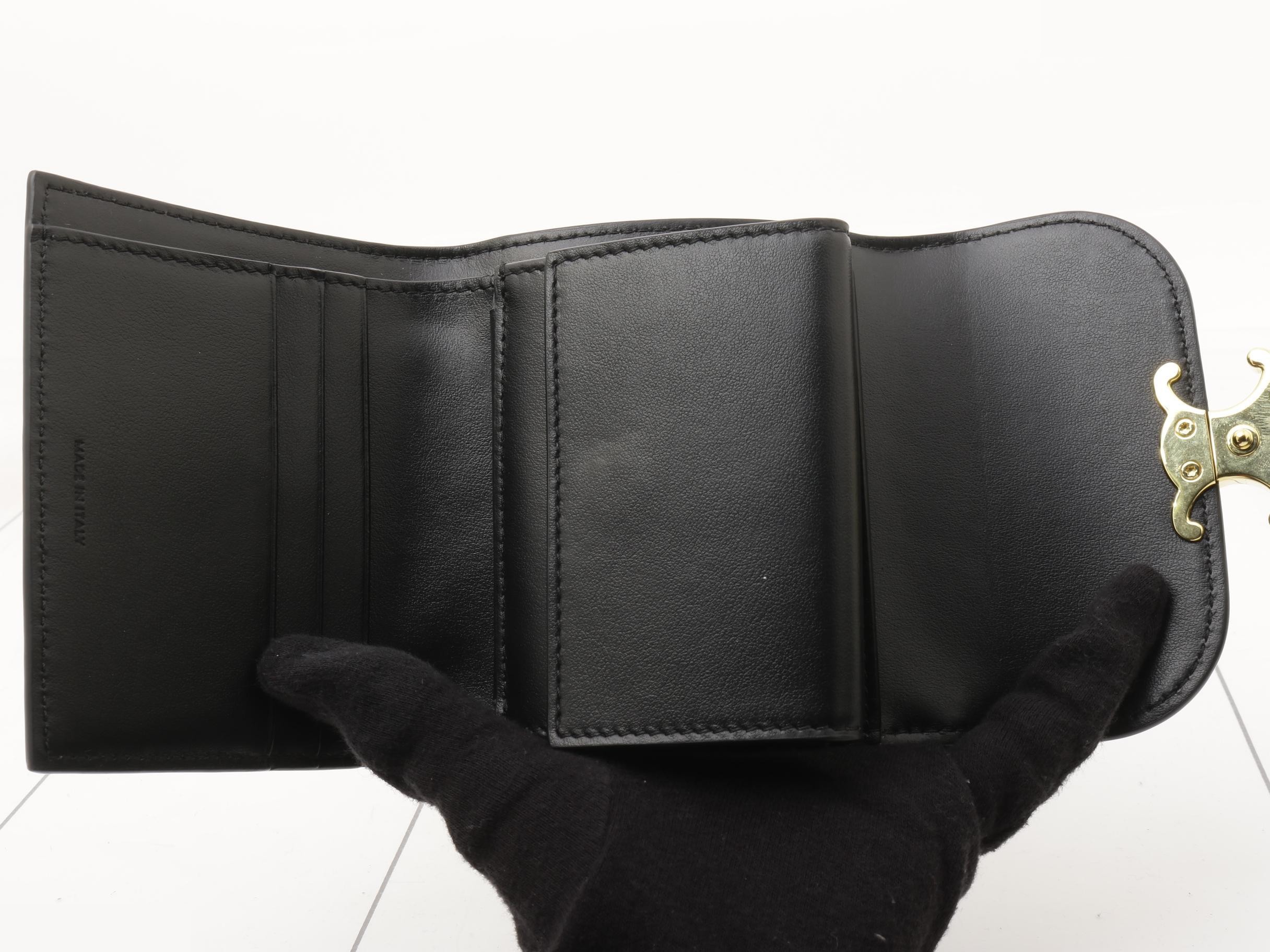 Tri-fold wallet, small, flap wallet, Triomphe, black, GP hardware — view 4