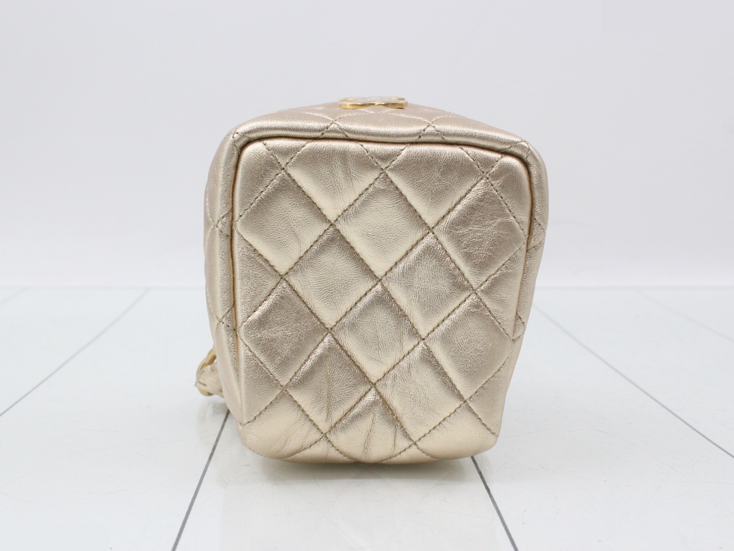 Matelassé Leather Square Chain Clutch Handbag, Gold — view 3