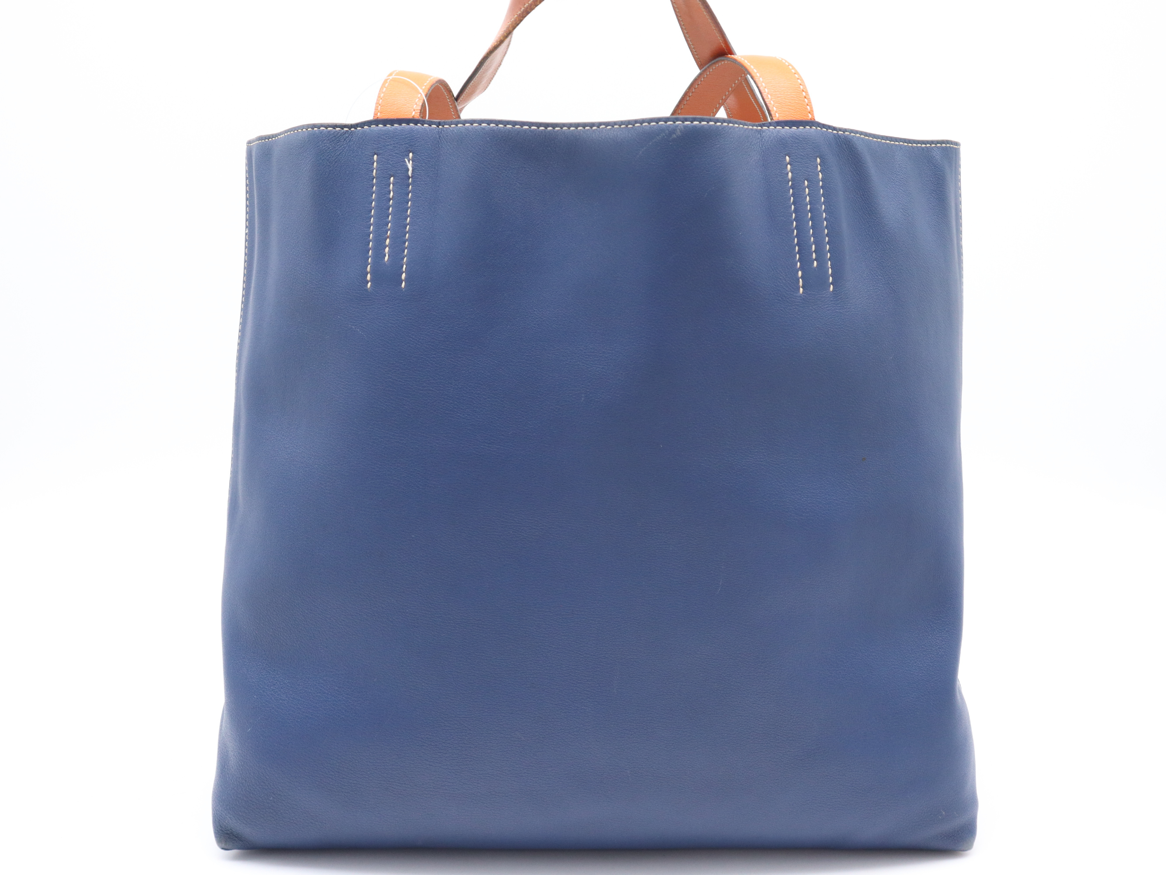 Double Sens 36 Tote Bag, A-stamp, Leather, Reversible, Navy Green Orange Tote Bag — view 2