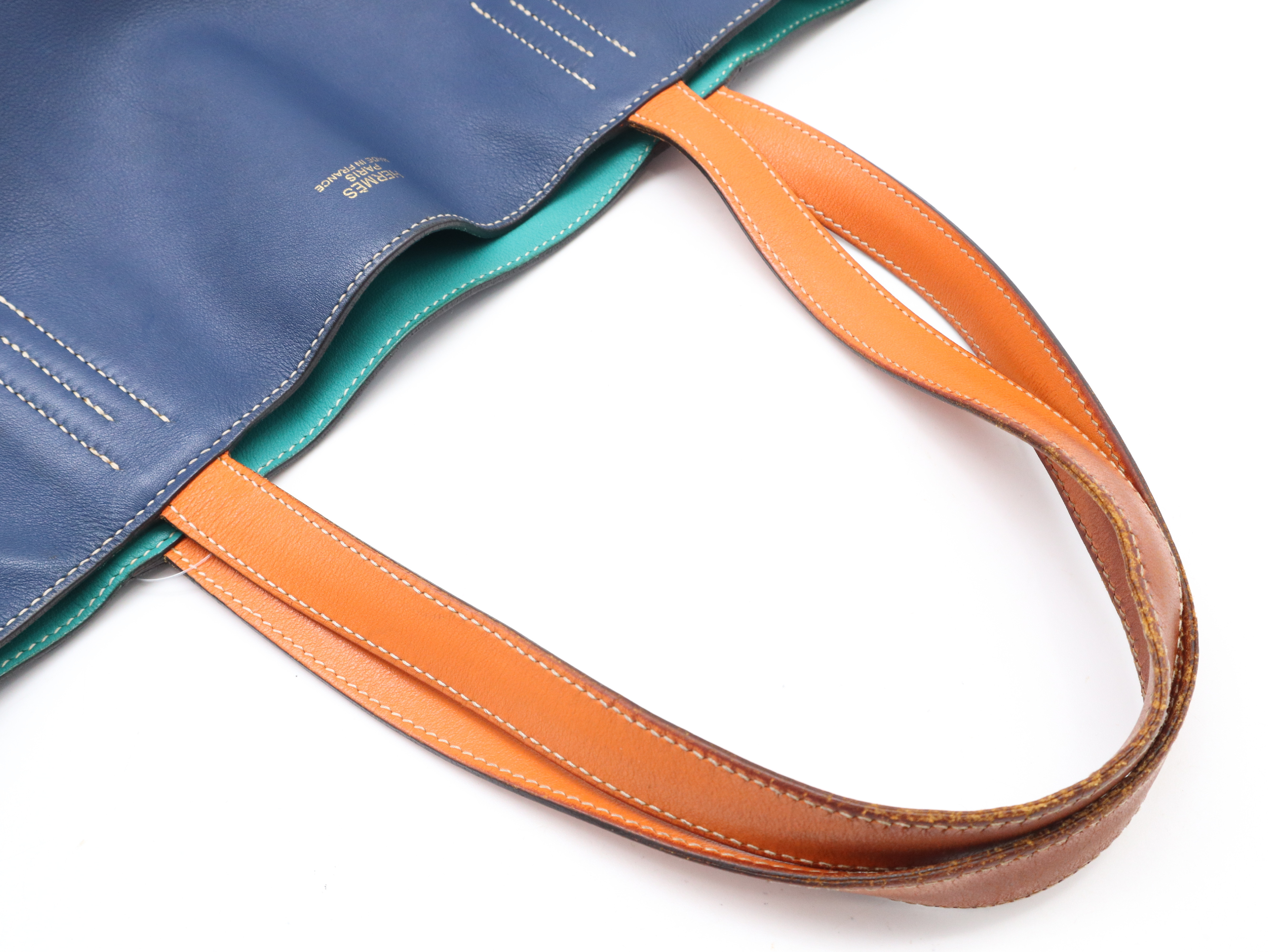 Double Sens 36 Tote Bag, A-stamp, Leather, Reversible, Navy Green Orange Tote Bag — view 6