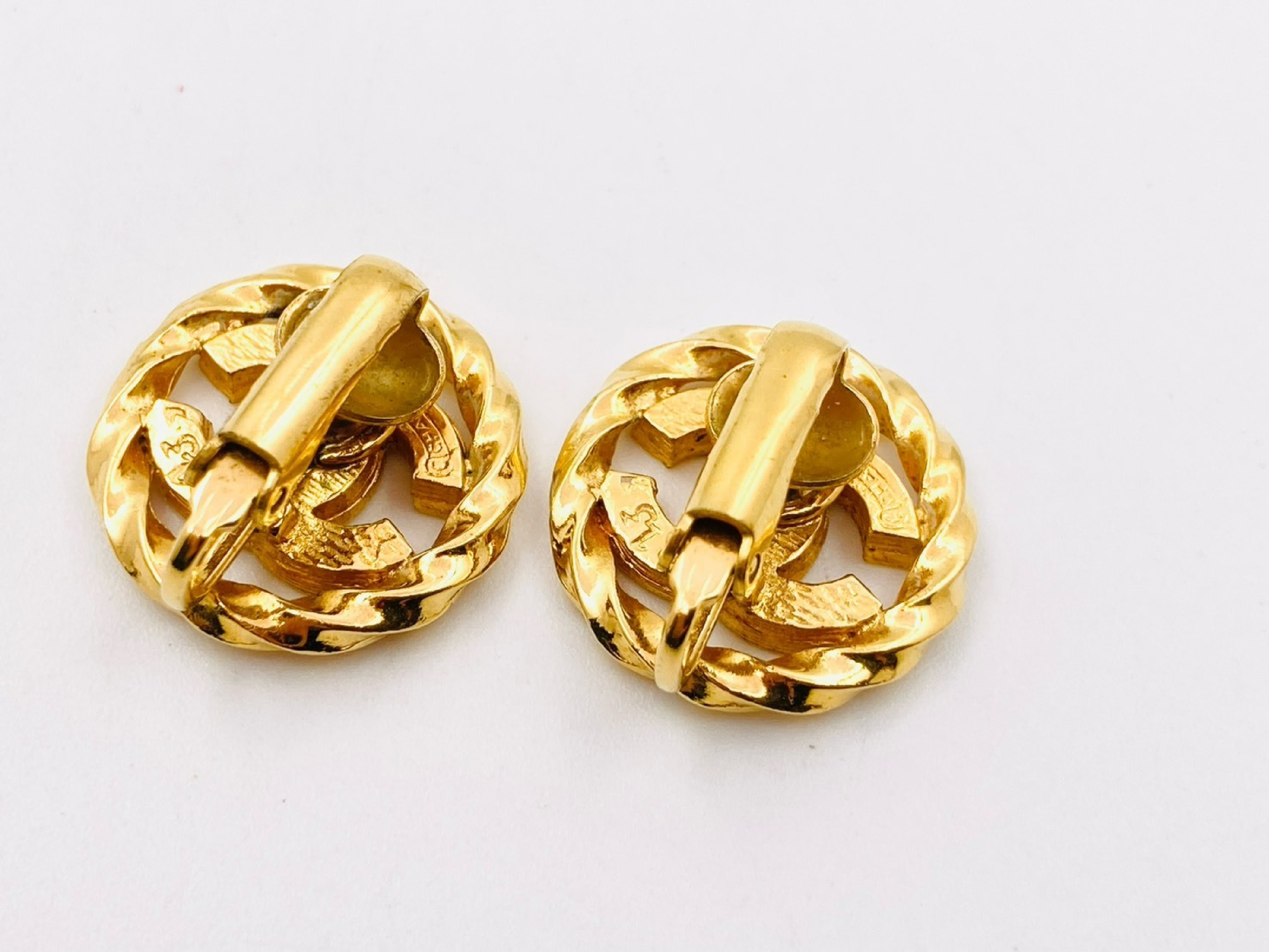 Coco Mark Rhinestone Round Circle Earrings (Engraved 2137) — view 2