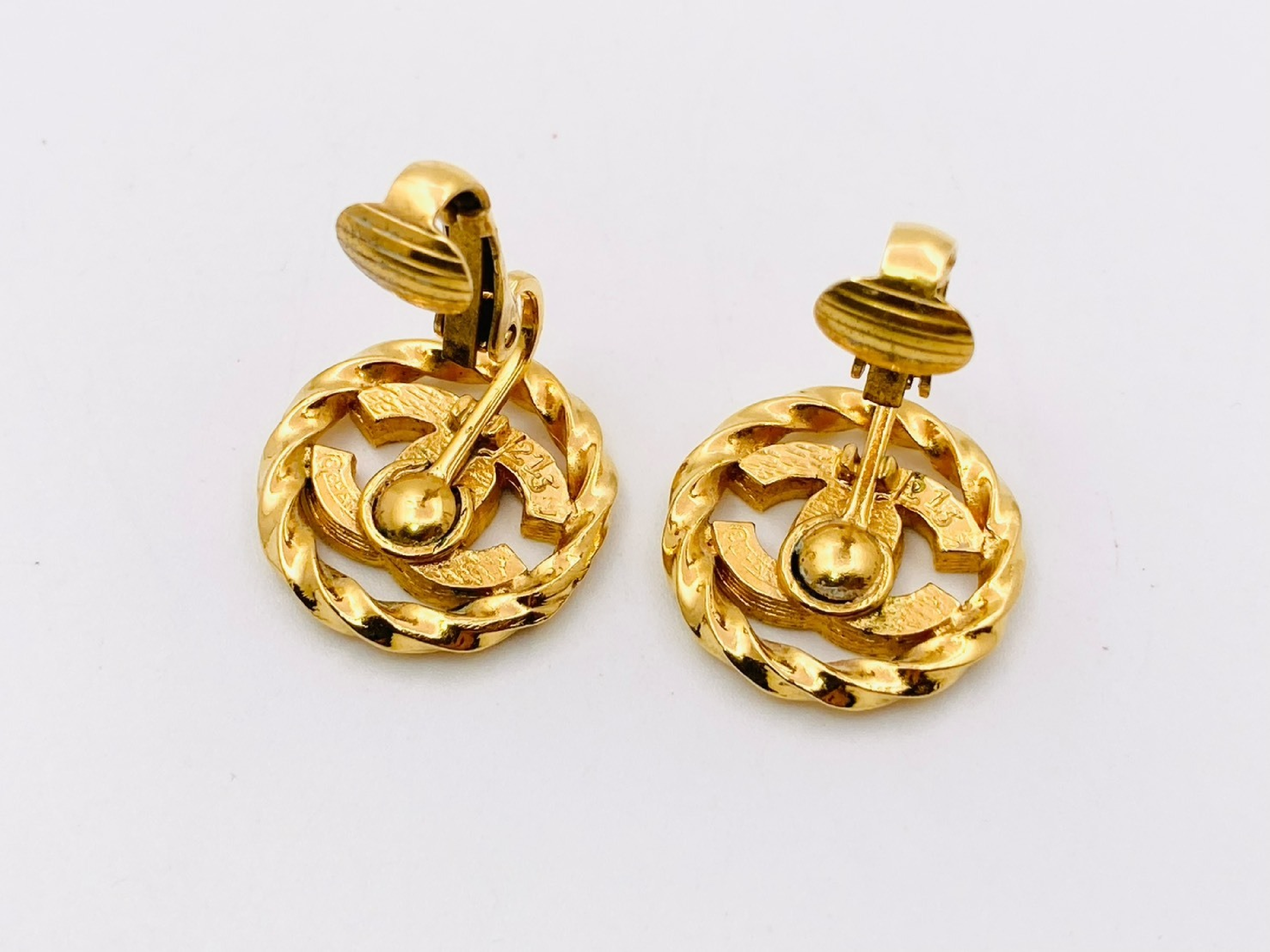 Coco Mark Rhinestone Round Circle Earrings (Engraved 2137) — view 3