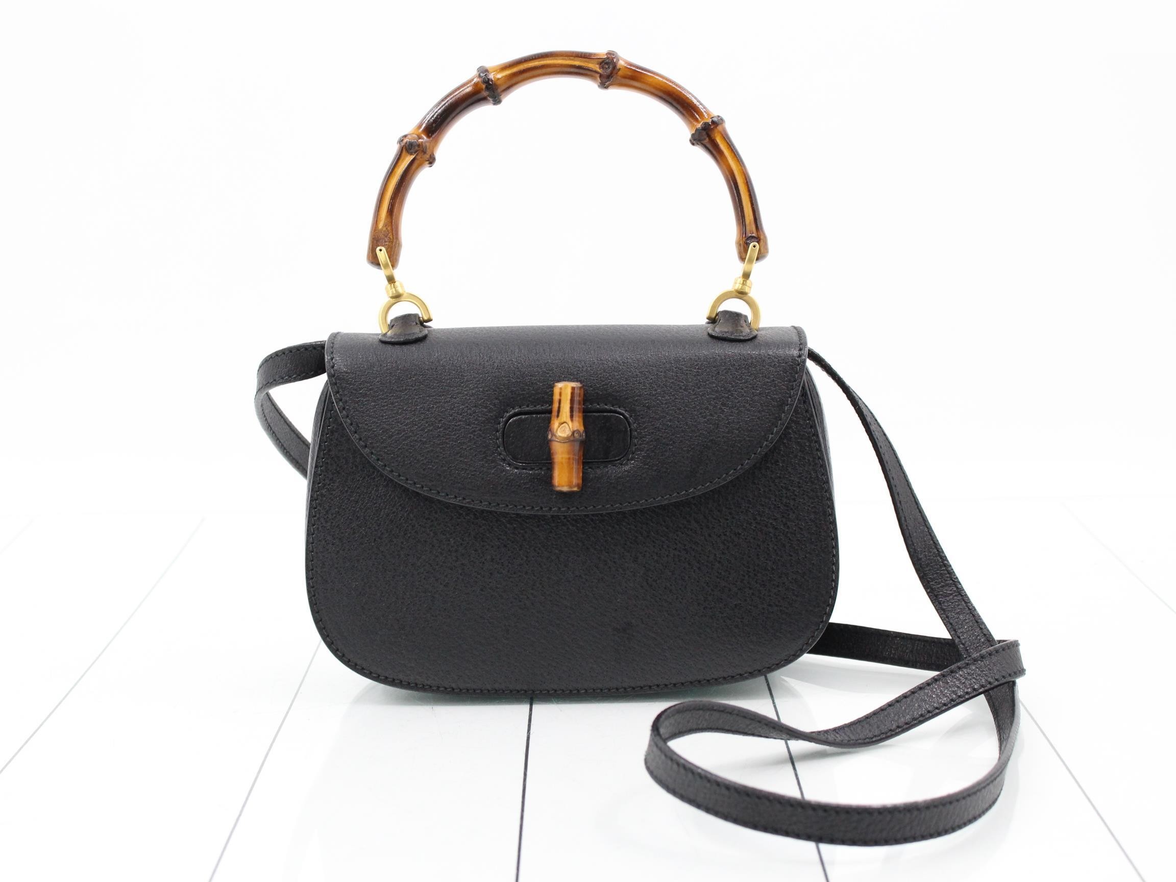 Bamboo Leather Shoulder Bag, Black