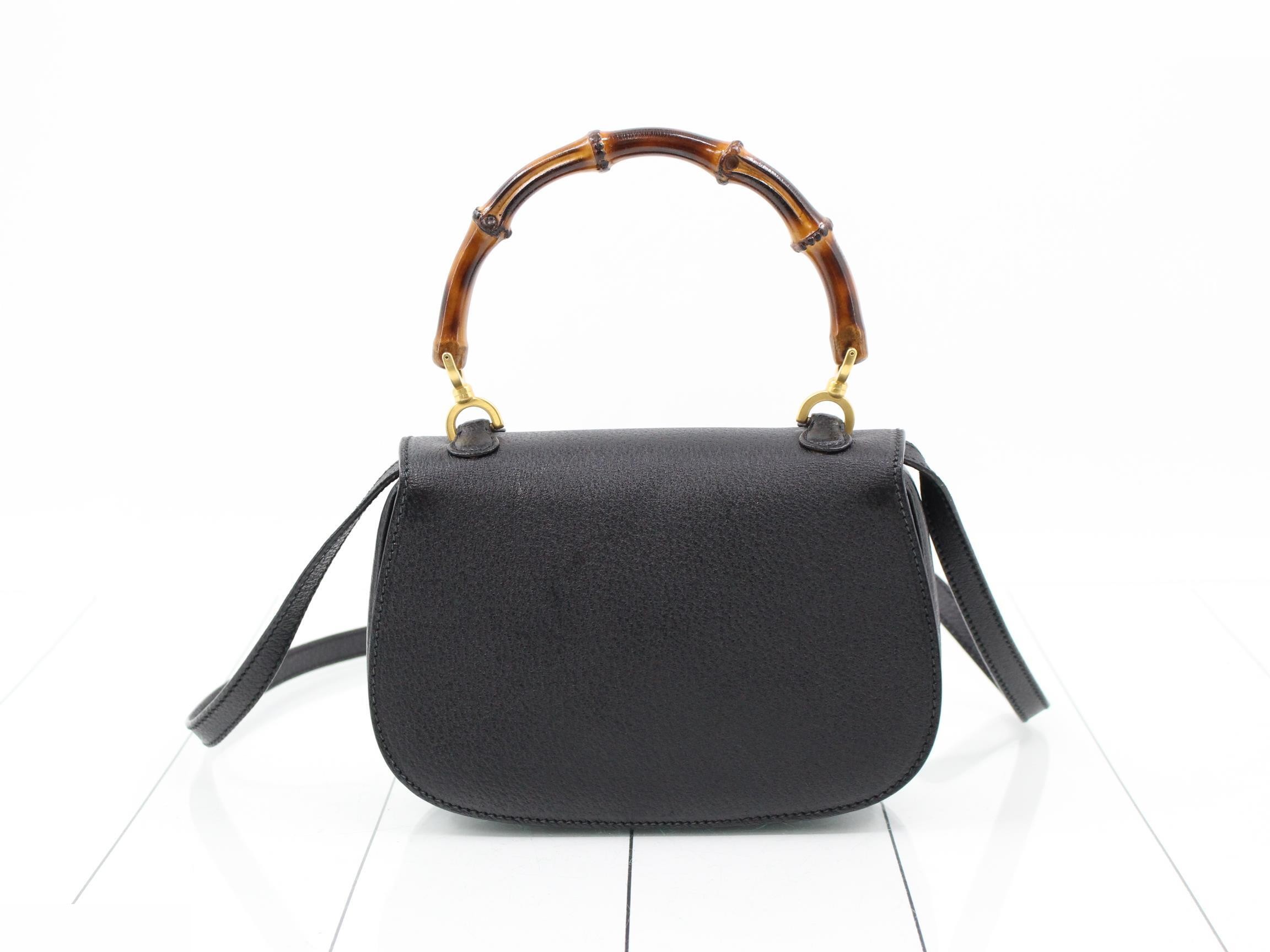 Bamboo Leather Shoulder Bag, Black — view 2