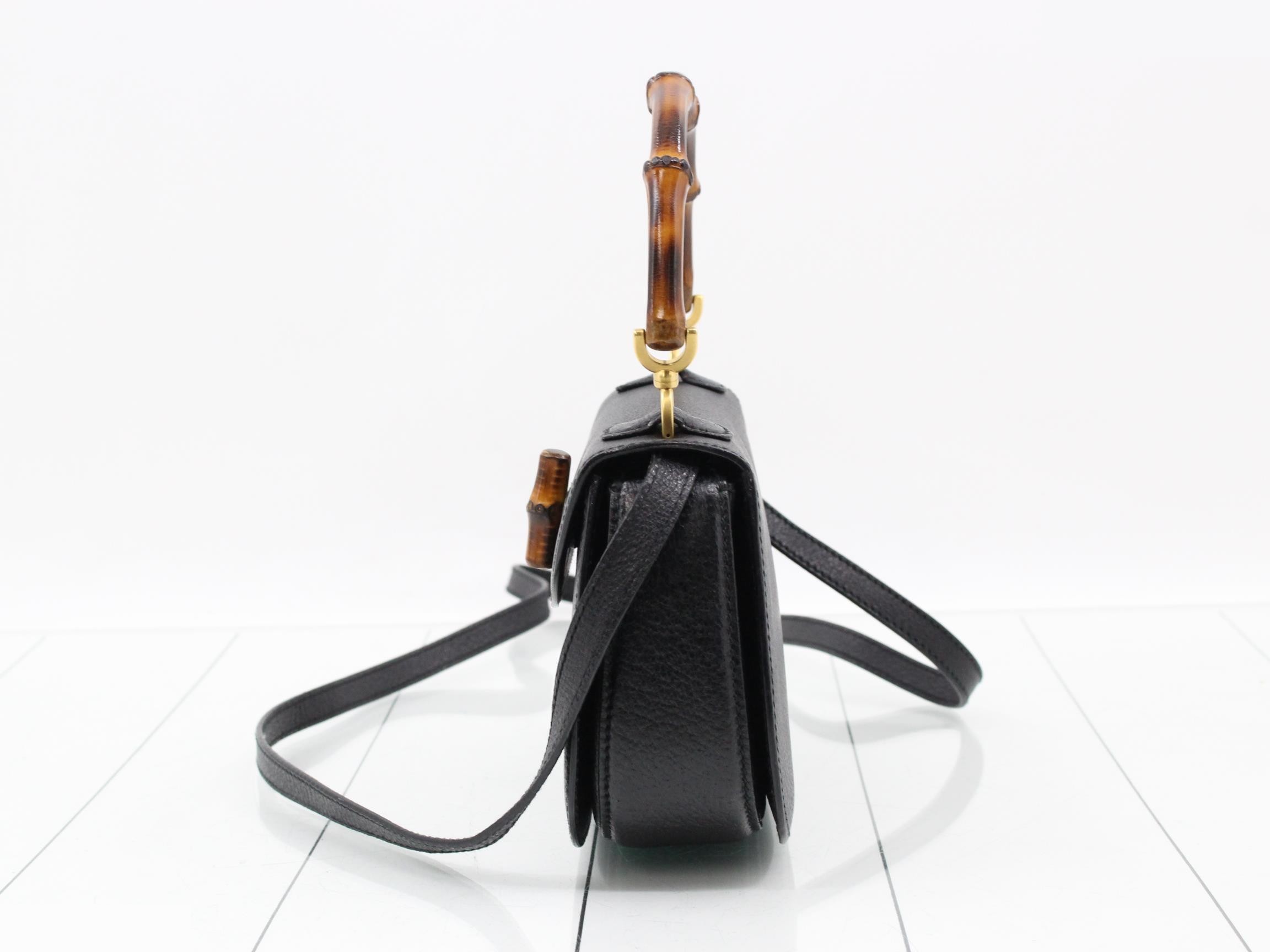 Bamboo Leather Shoulder Bag, Black — view 3