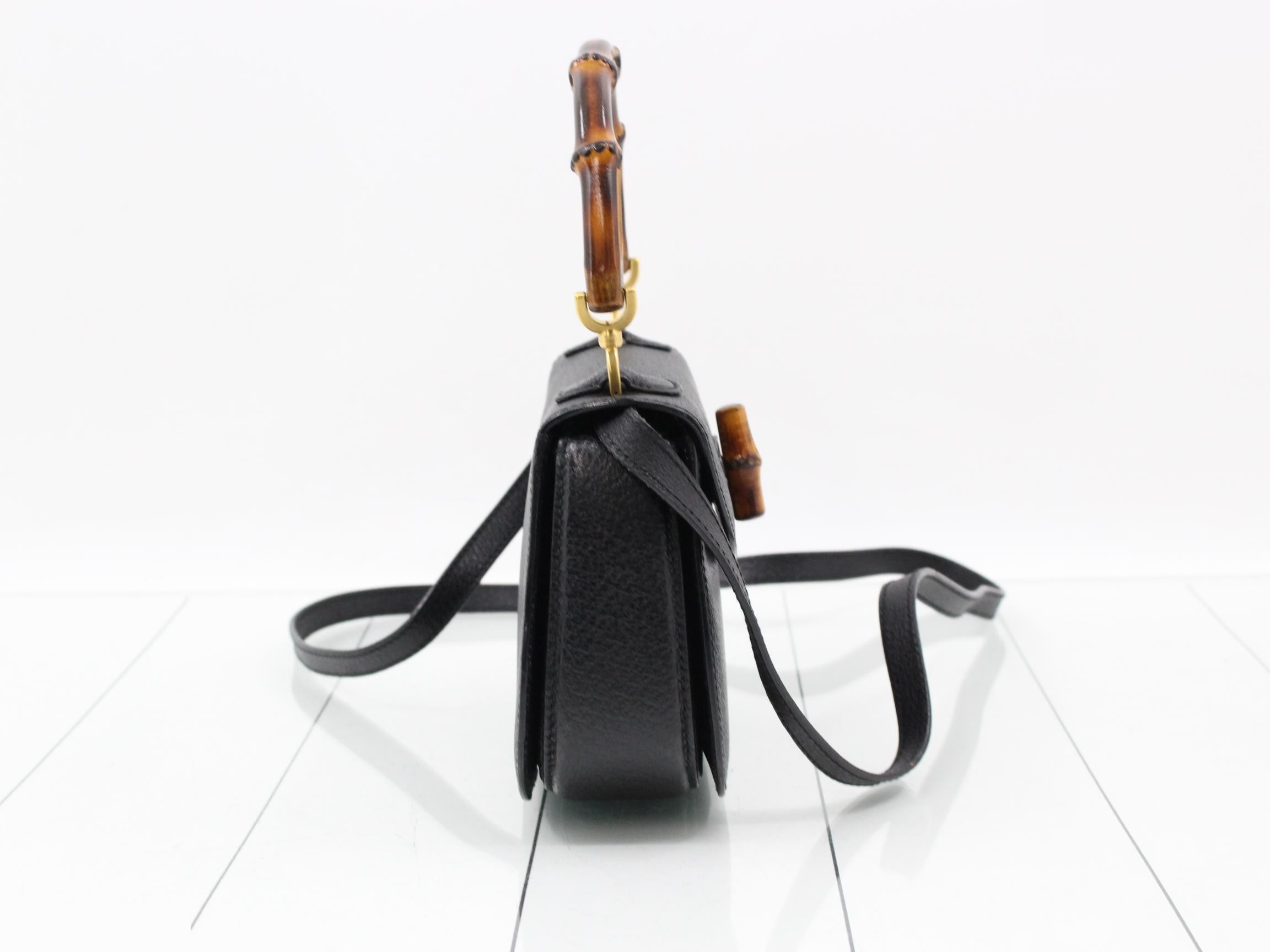 Bamboo Leather Shoulder Bag, Black — view 4