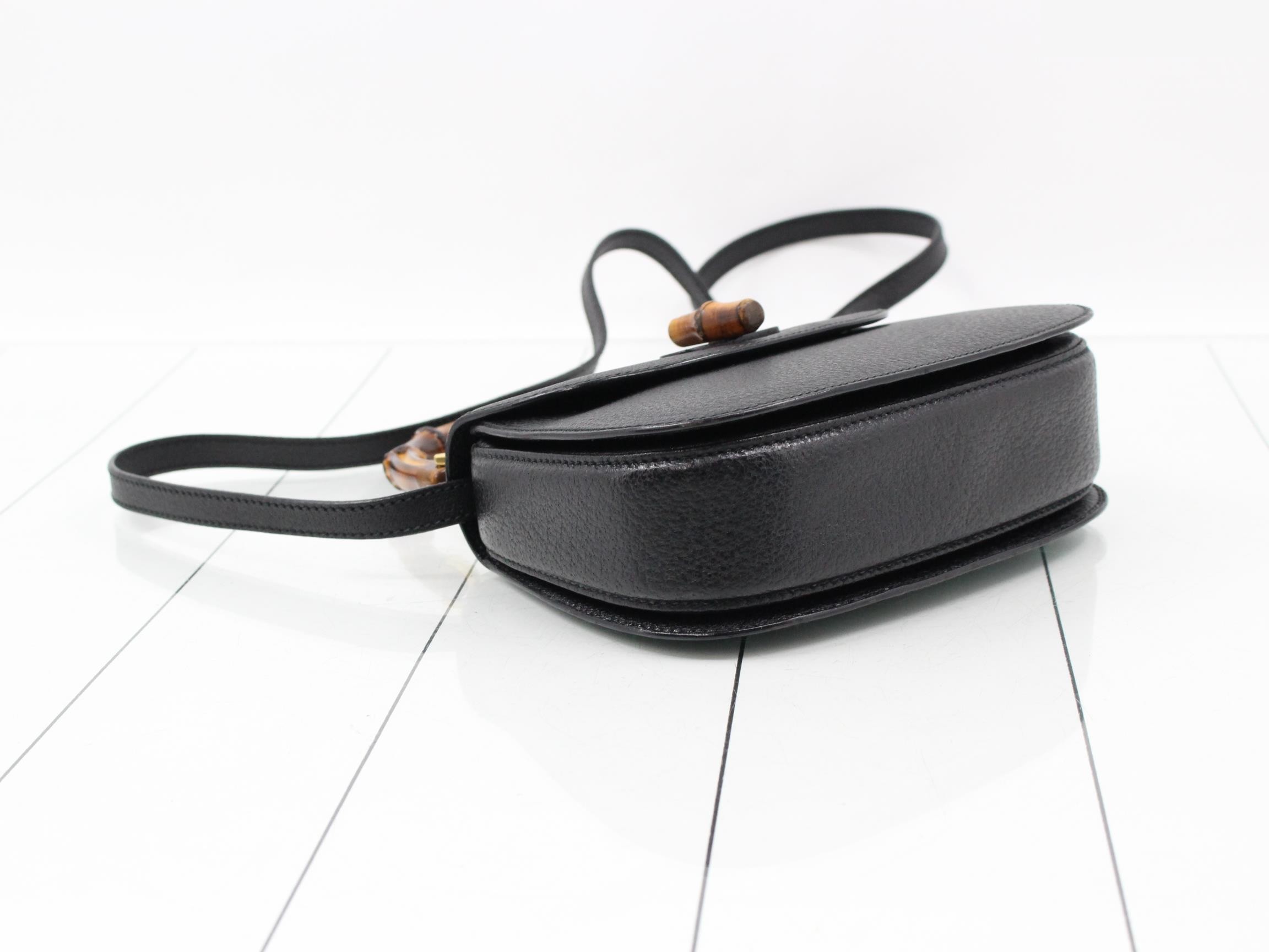 Bamboo Leather Shoulder Bag, Black — view 5