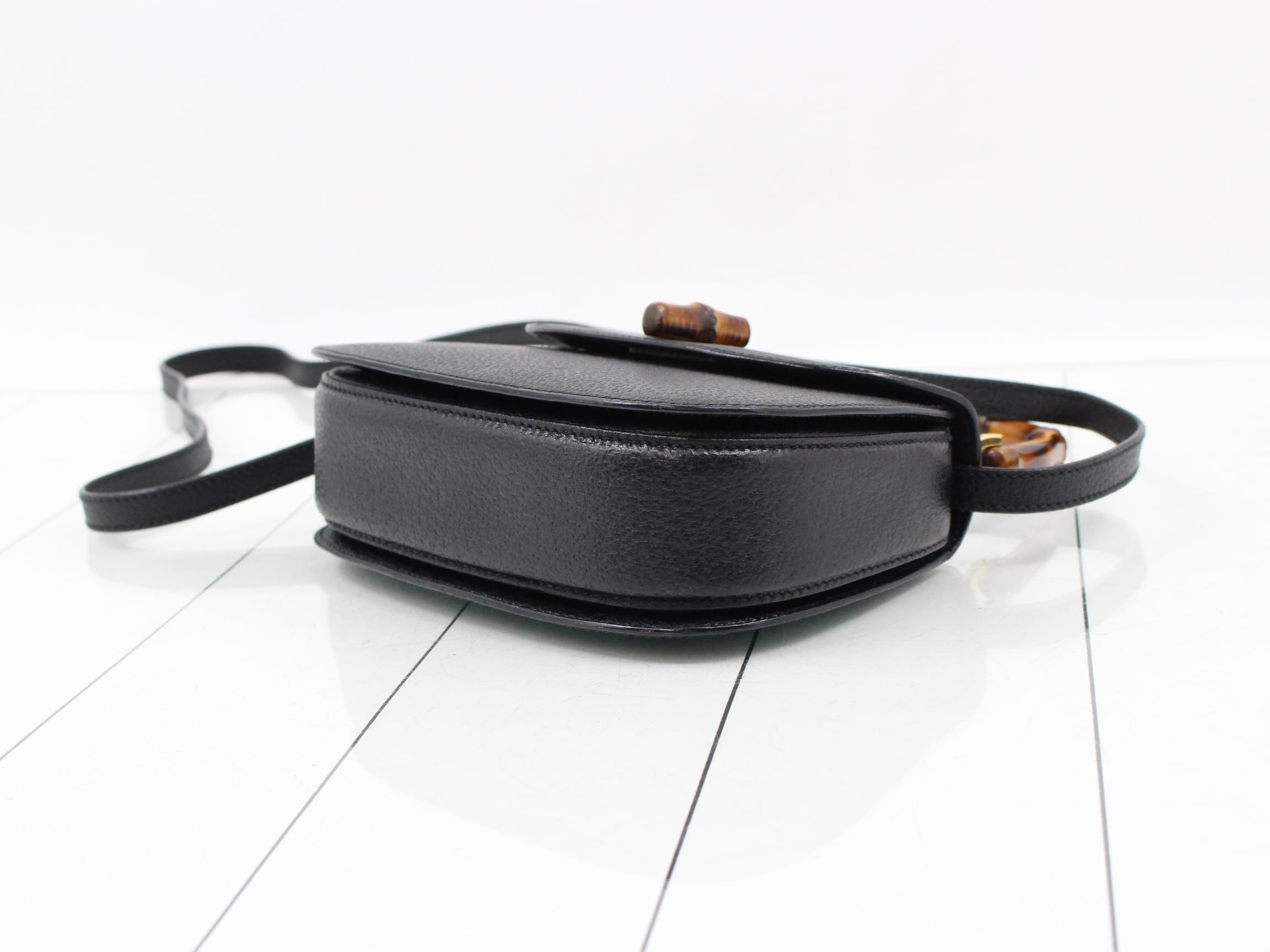 Bamboo Leather Shoulder Bag, Black — view 6