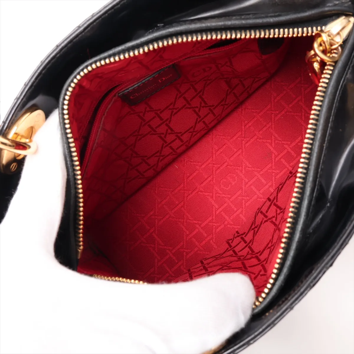 Cannage Lady Dior Leather Handbag, Black — view 7