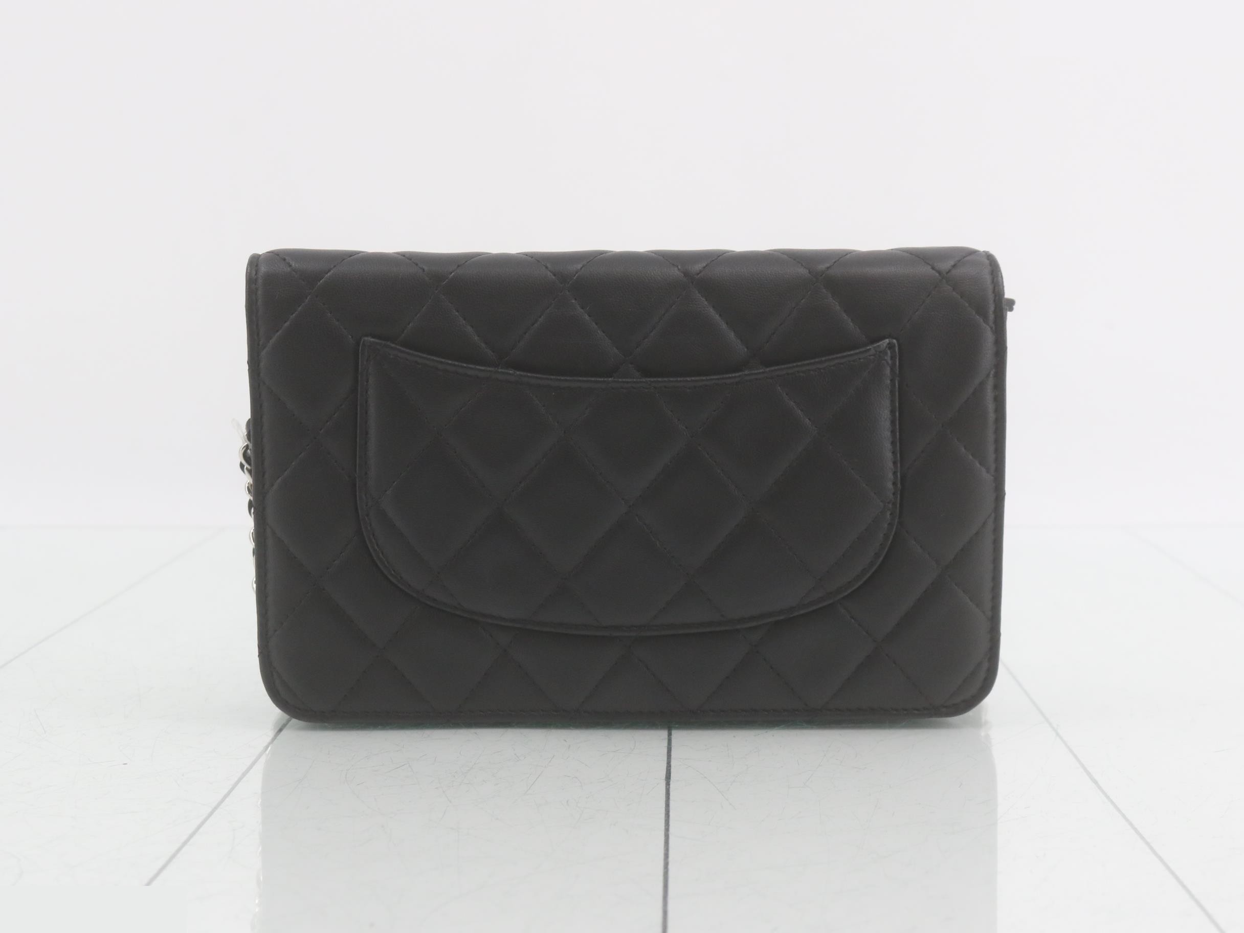 Matelassé Chain Wallet Shoulder Bag, Black — view 2