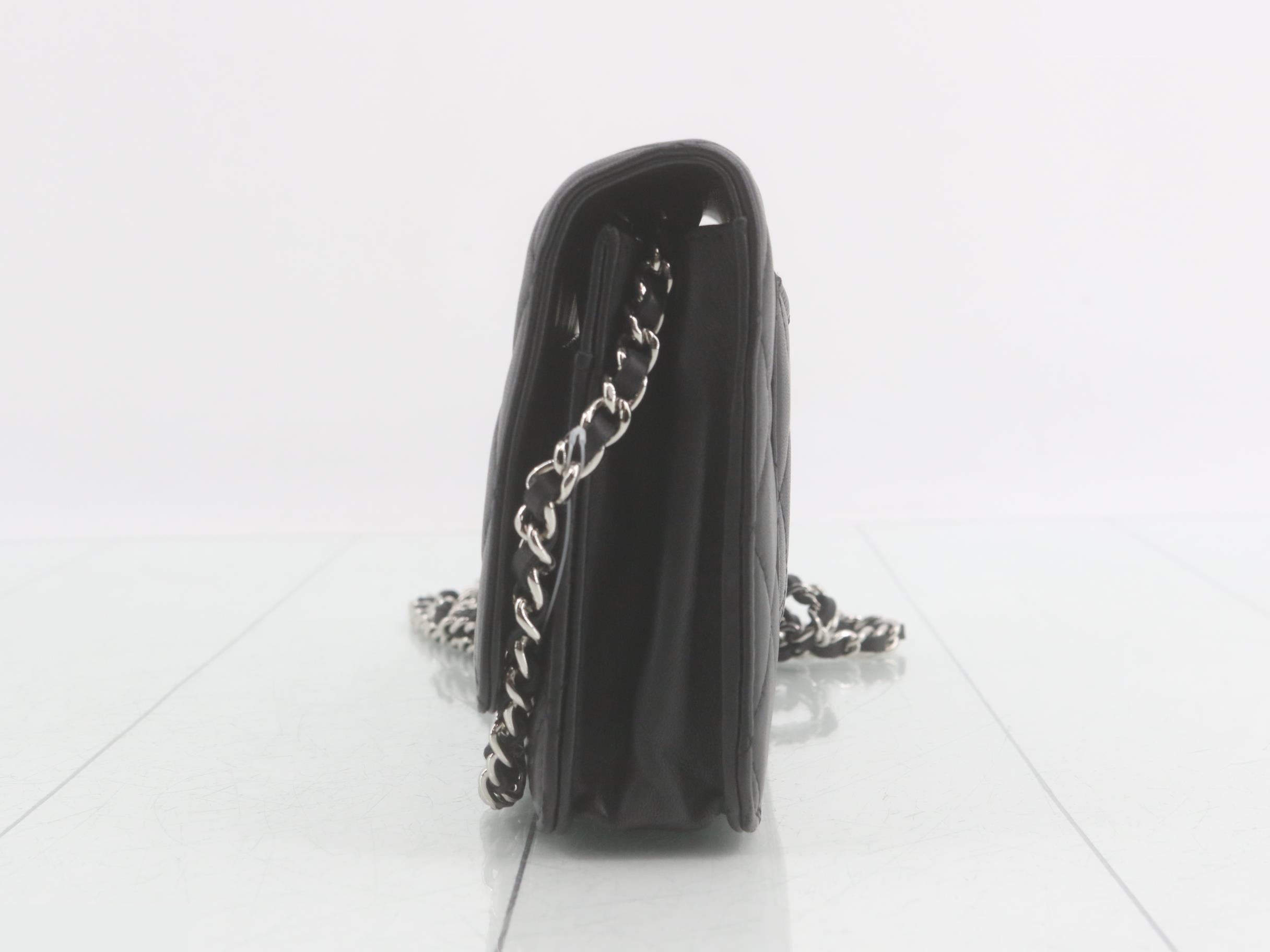 Matelassé Chain Wallet Shoulder Bag, Black — view 3