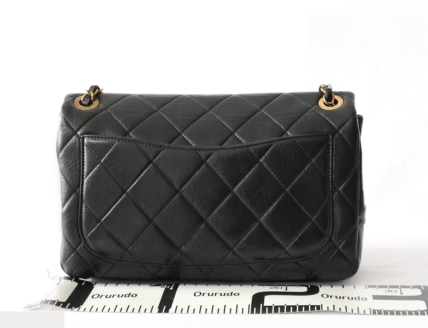 Matelassé Vintage Calf Double Chain Shoulder Bag, Black — view 2
