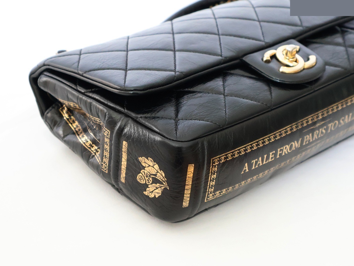Matelassé Vintage Calf Double Chain Shoulder Bag, Black — view 3