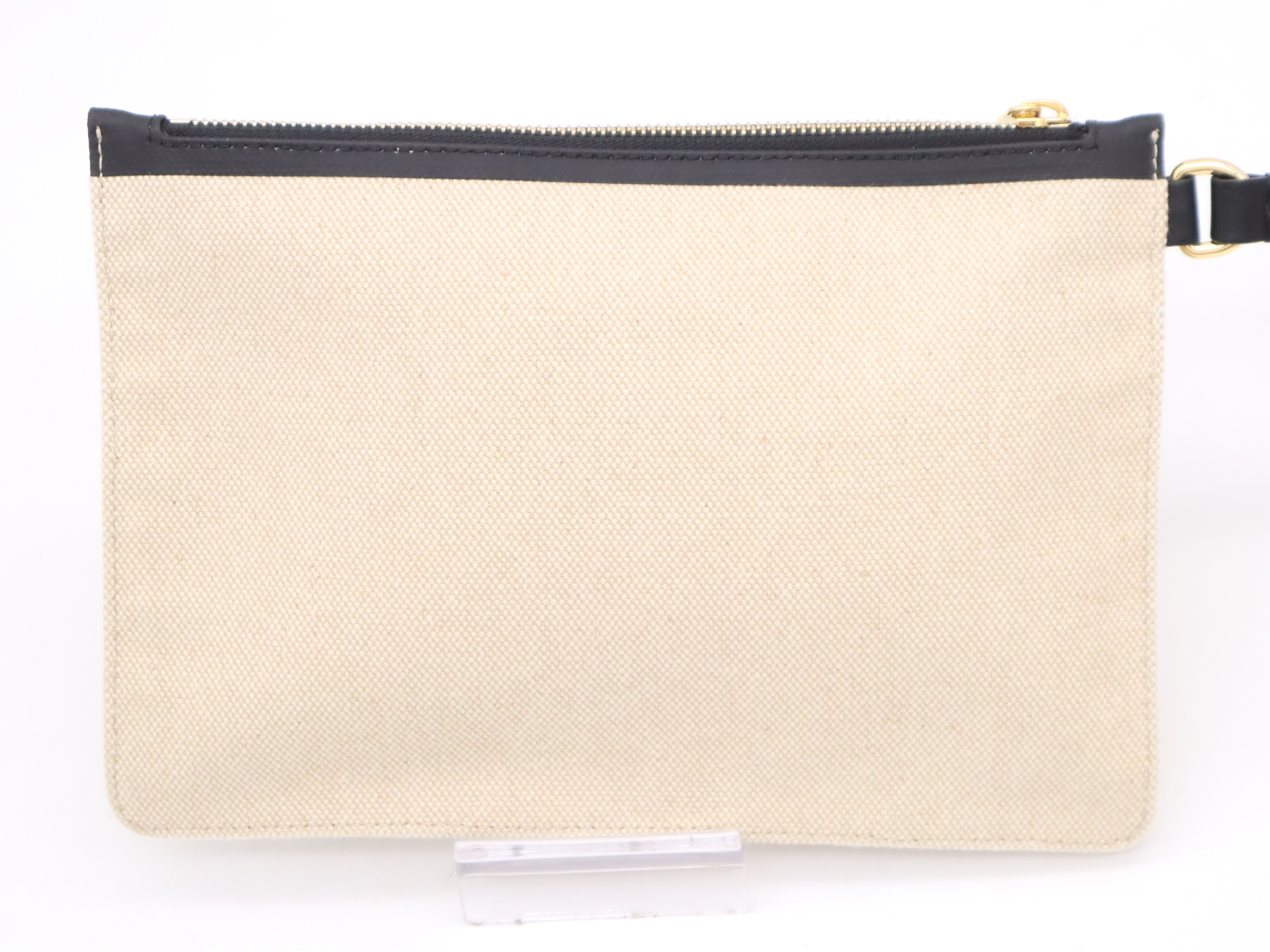 Canvas/Leather Horseferry Tote Bag, Beige/Black, with Pouch and Dust Bag. — view 11