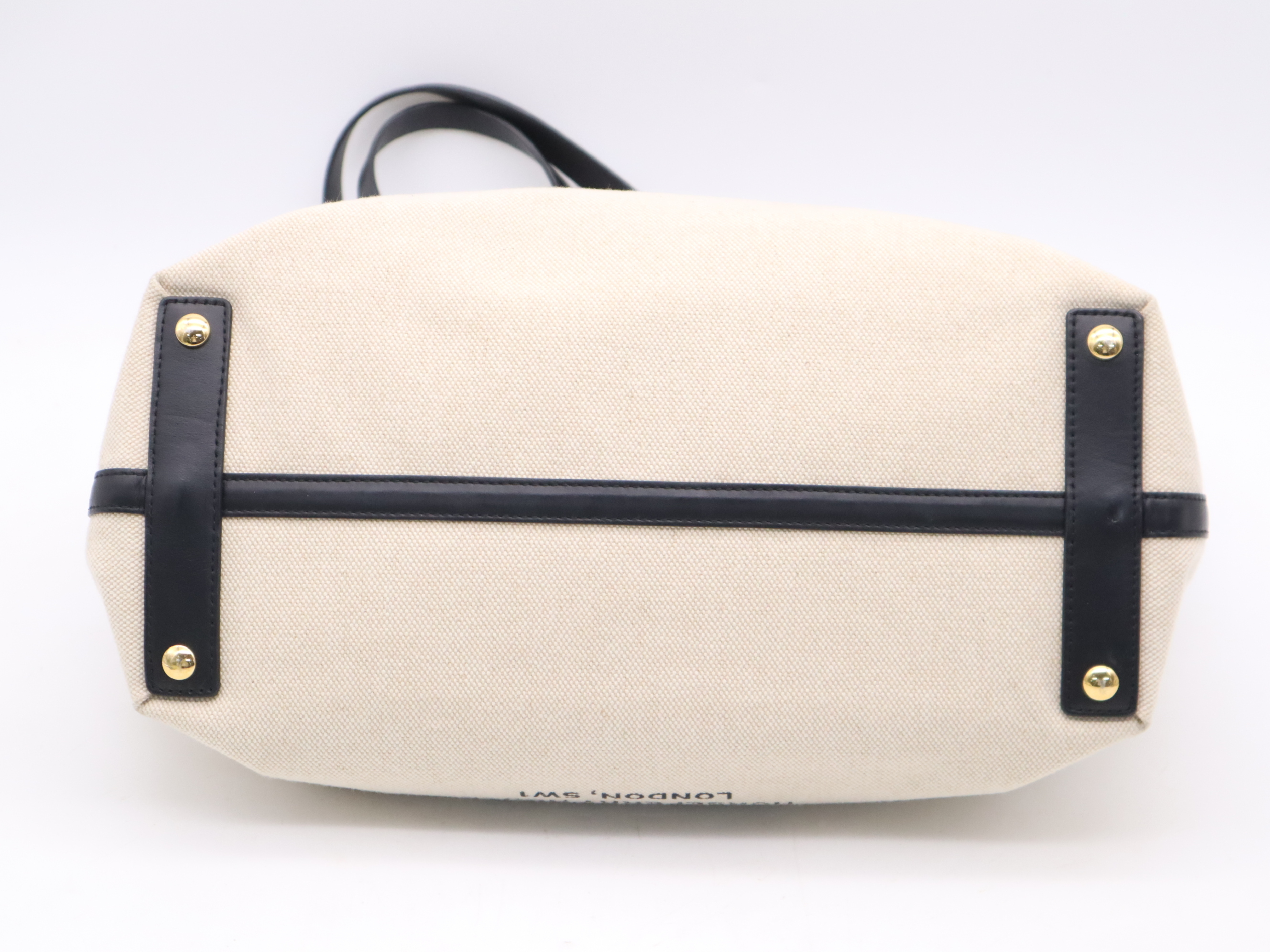 Canvas/Leather Horseferry Tote Bag, Beige/Black, with Pouch and Dust Bag. — view 4