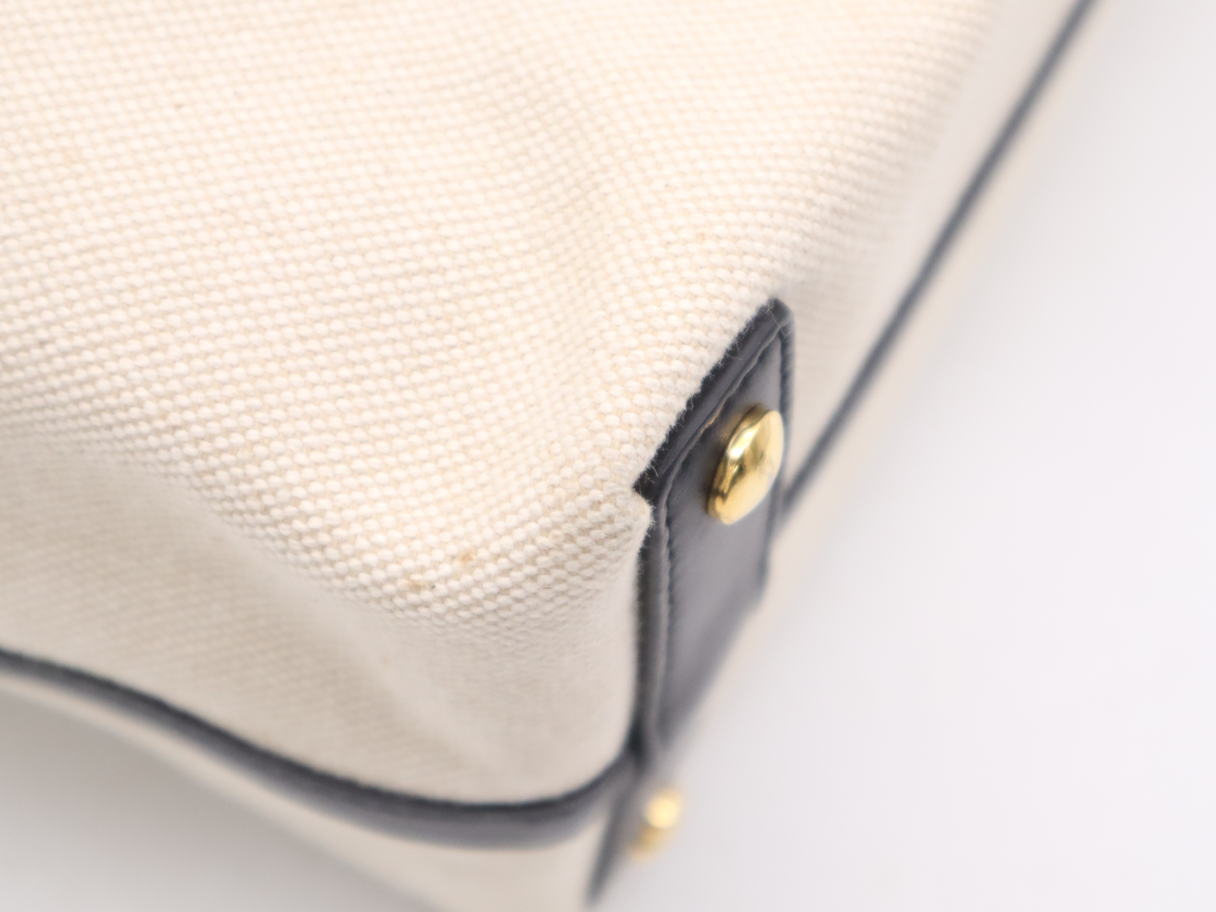 Canvas/Leather Horseferry Tote Bag, Beige/Black, with Pouch and Dust Bag. — view 9