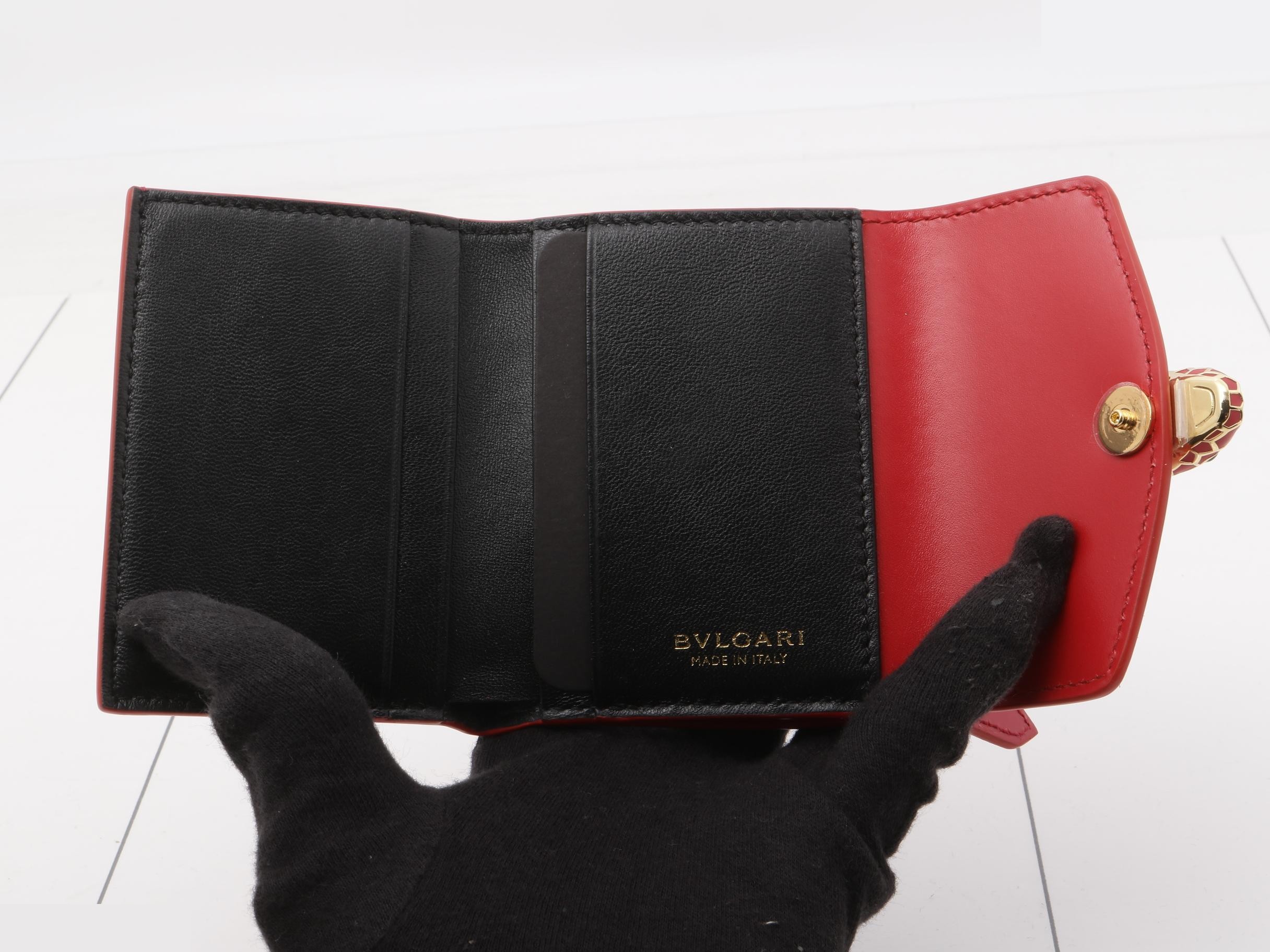 Serpenti Tri-fold Wallet, Red Leather — view 4